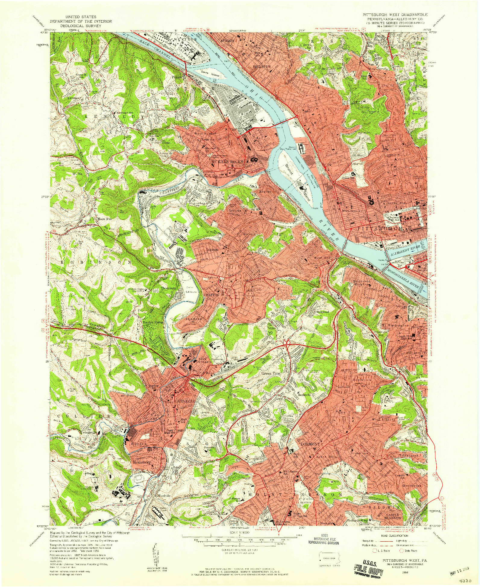 USGS 1:24000-SCALE QUADRANGLE FOR PITTSBURGH WEST, PA 1956