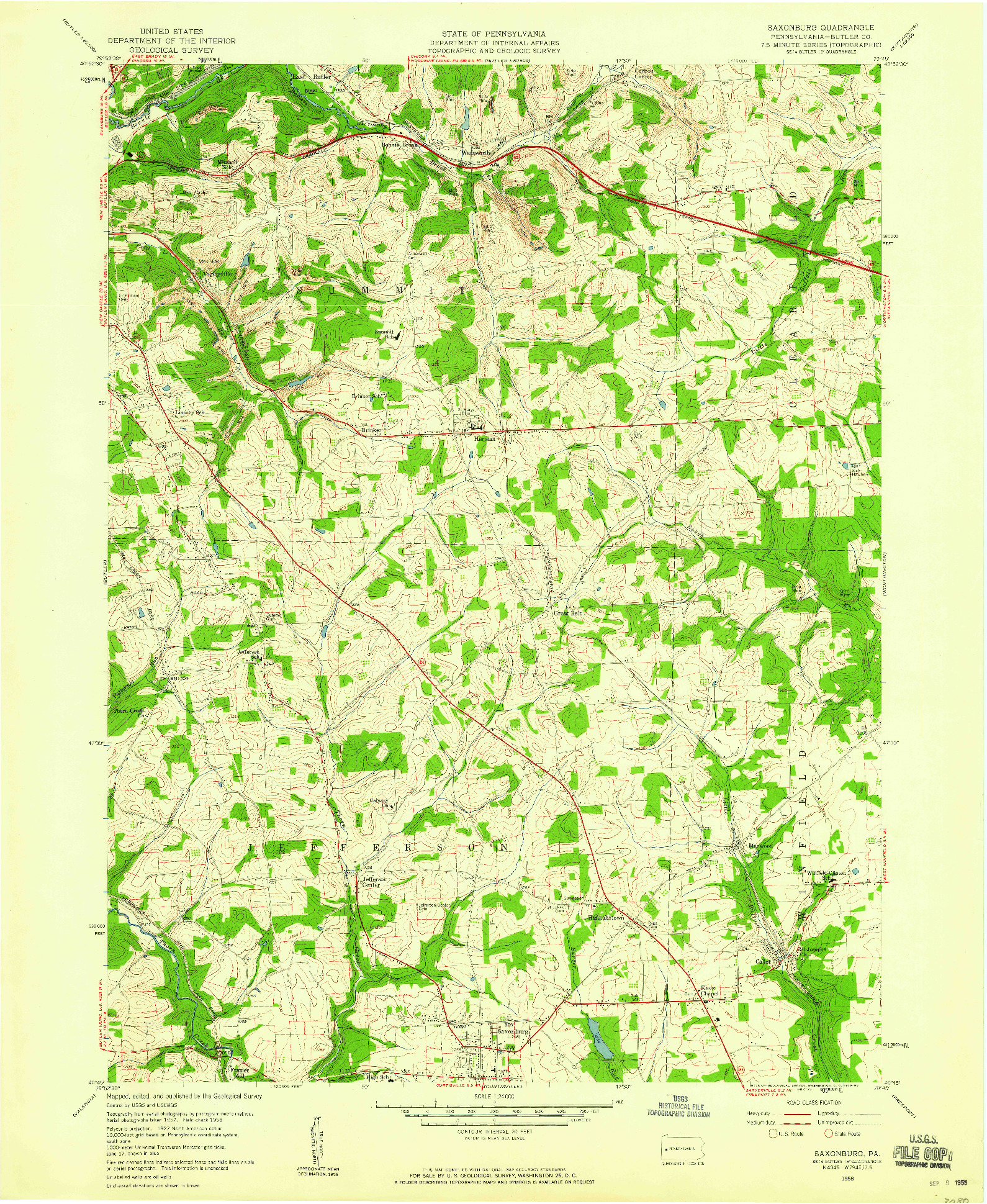 USGS 1:24000-SCALE QUADRANGLE FOR SAXONBURG, PA 1958