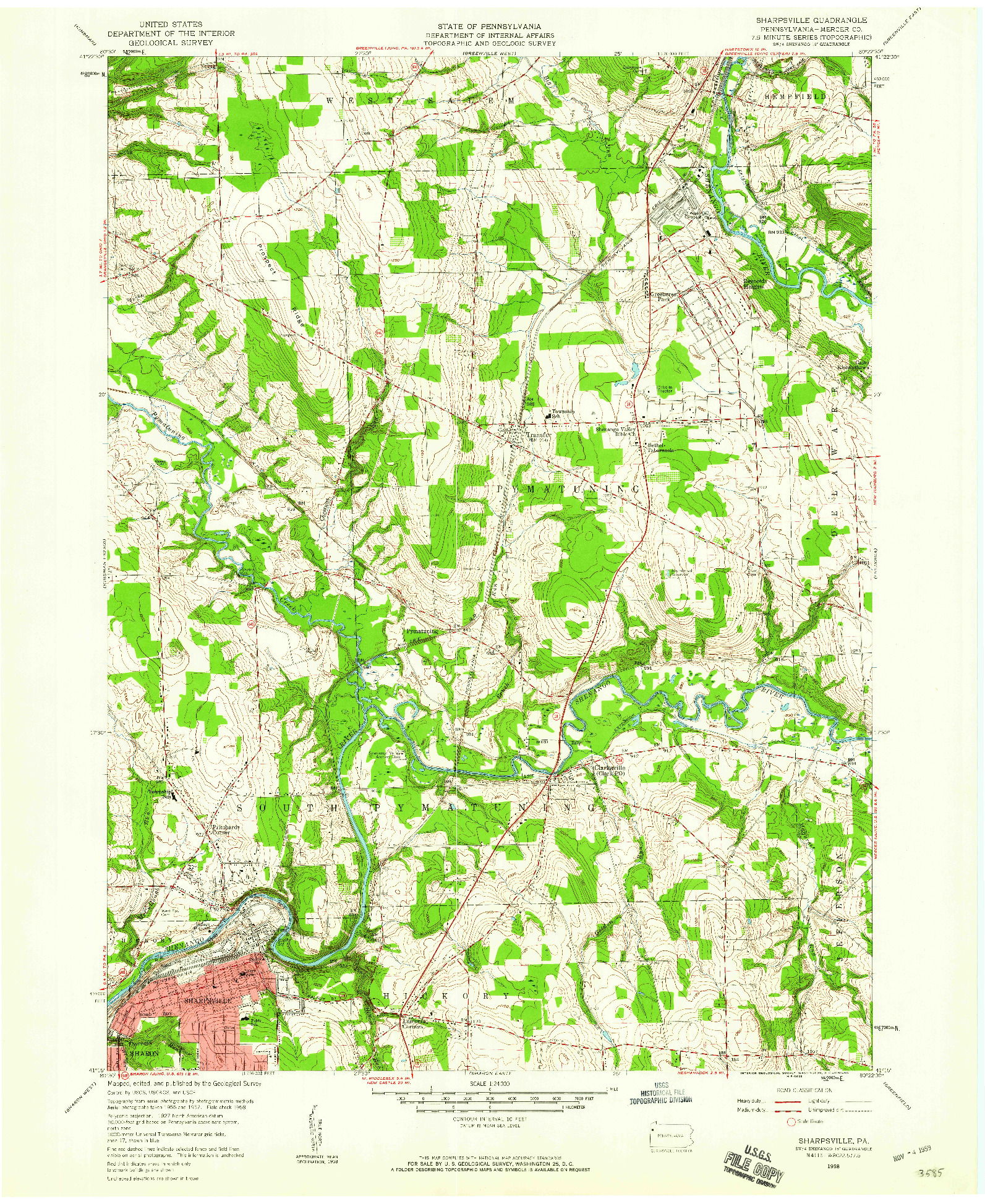 USGS 1:24000-SCALE QUADRANGLE FOR SHARPSVILLE, PA 1958