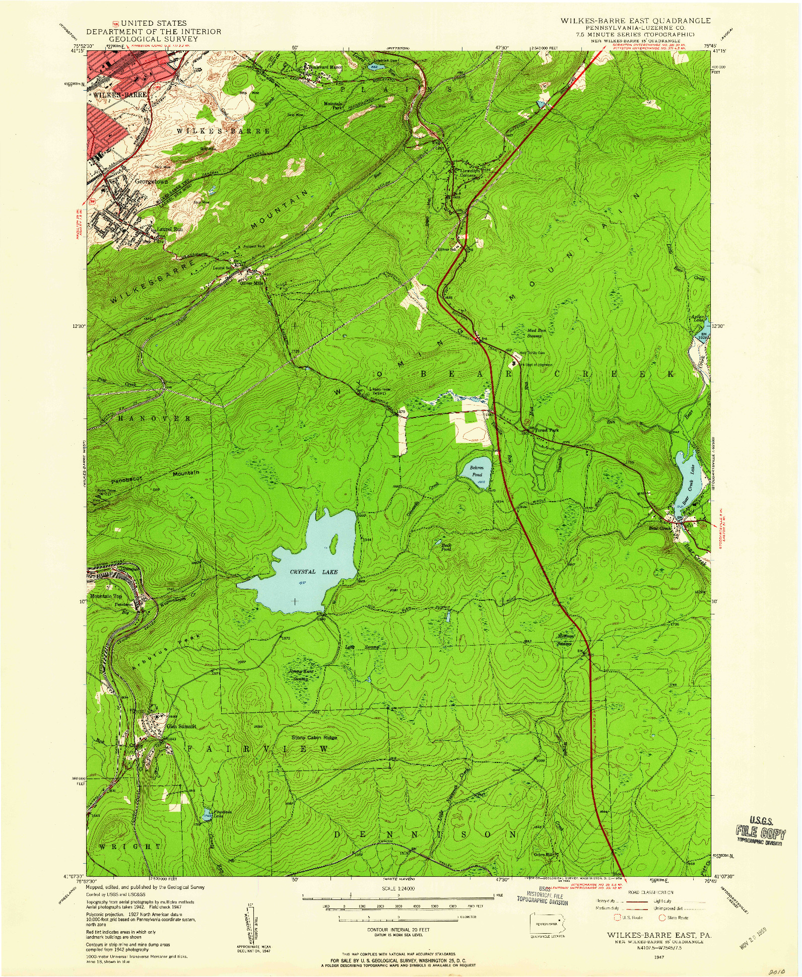 USGS 1:24000-SCALE QUADRANGLE FOR WILKES-BARRE EAST, PA 1947