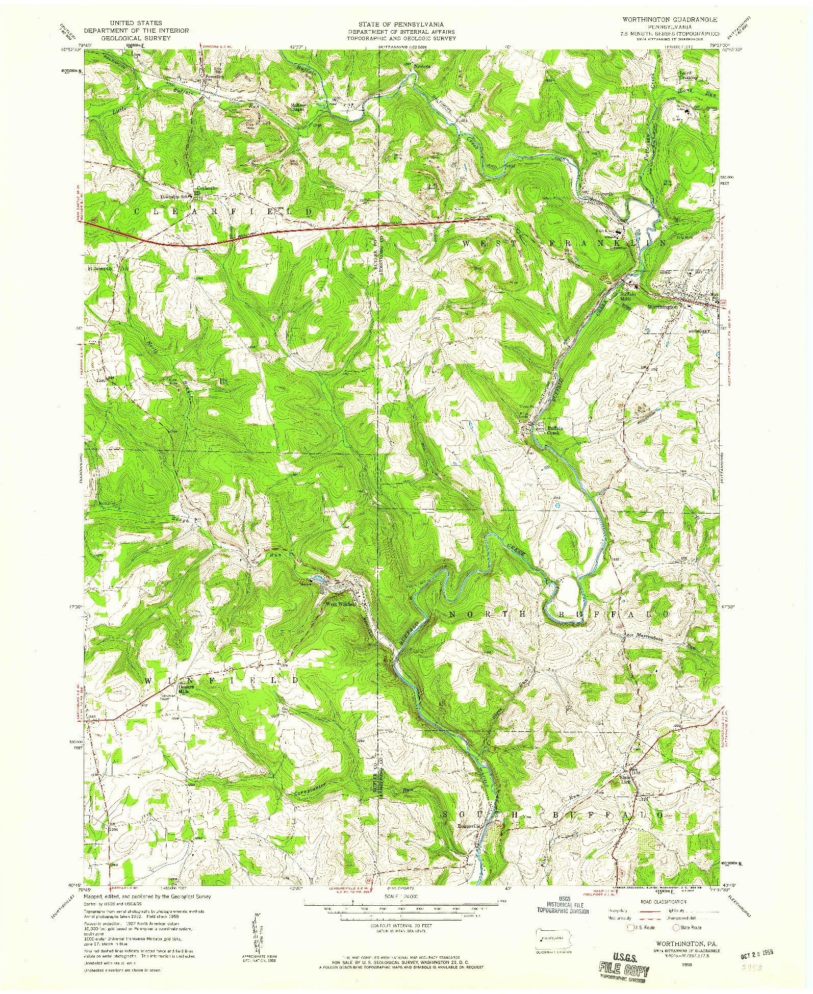 USGS 1:24000-SCALE QUADRANGLE FOR WORTHINGTON, PA 1958