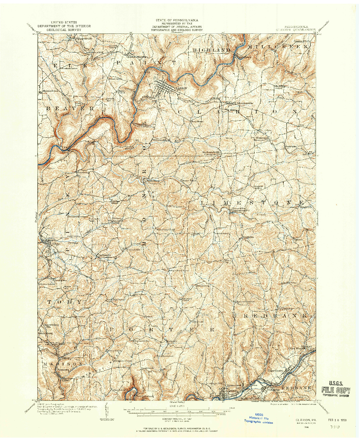 USGS 1:62500-SCALE QUADRANGLE FOR CLARION, PA 1906