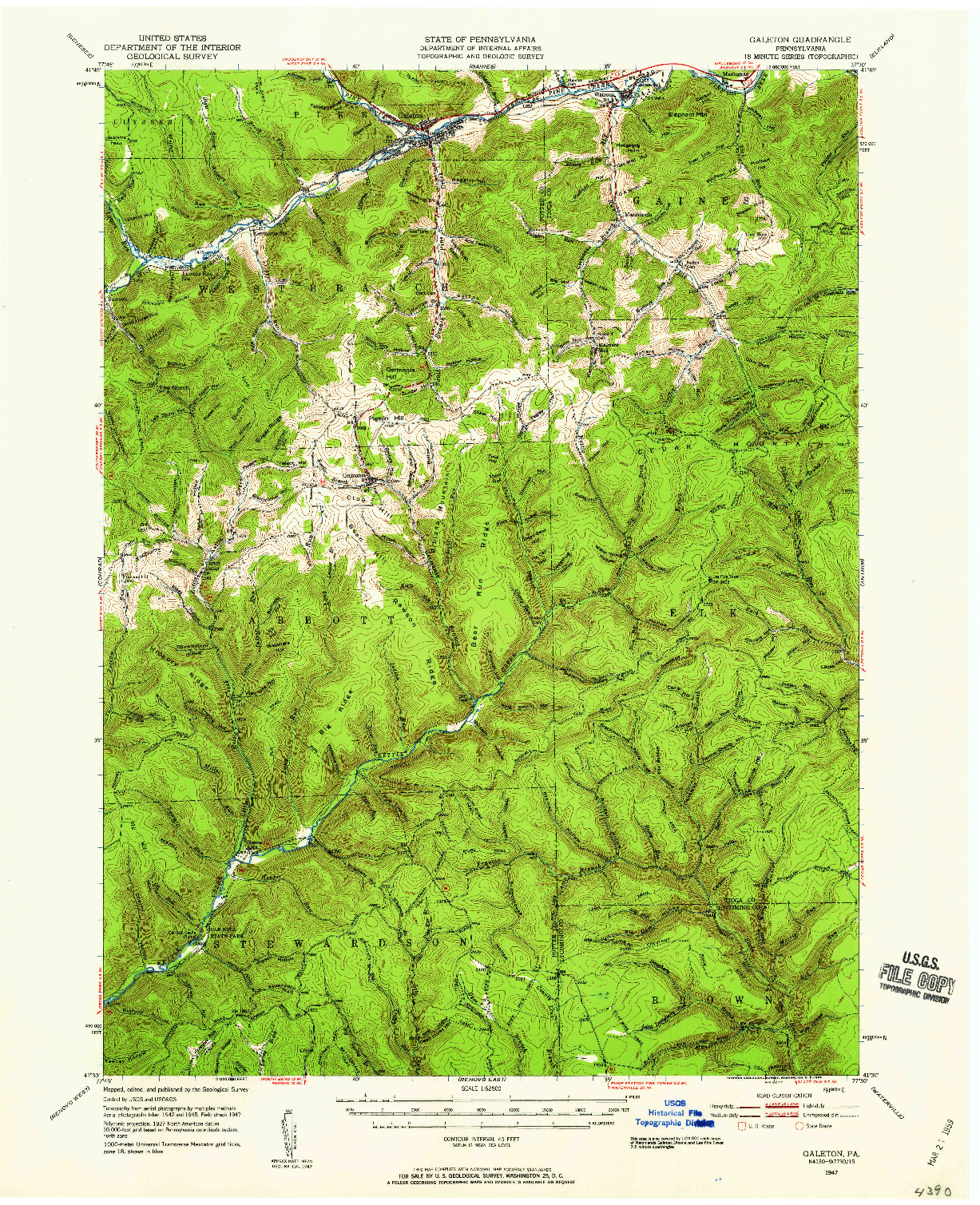 USGS 1:62500-SCALE QUADRANGLE FOR GALETON, PA 1947
