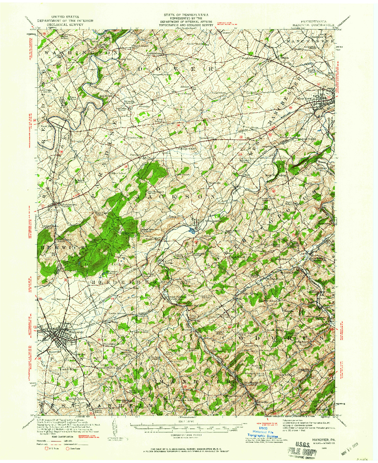 USGS 1:62500-SCALE QUADRANGLE FOR HANOVER, PA 1920