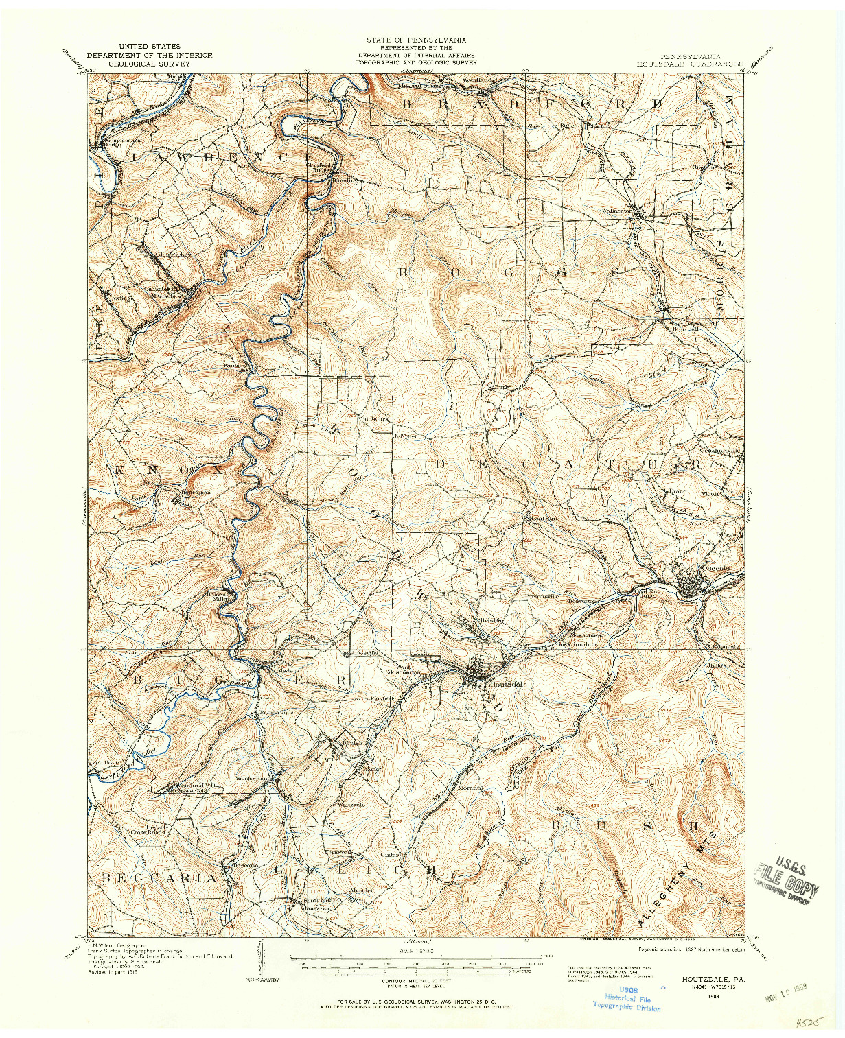 USGS 1:62500-SCALE QUADRANGLE FOR HOUTZDALE, PA 1903