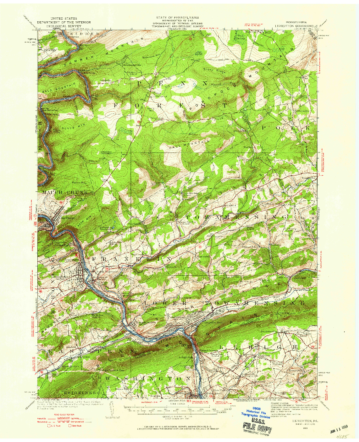 USGS 1:62500-SCALE QUADRANGLE FOR LEHIGHTON, PA 1922