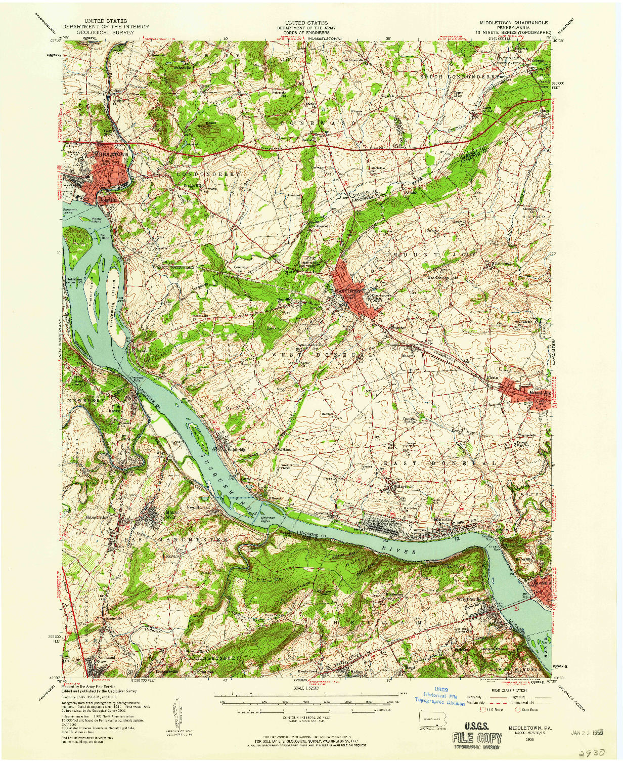 USGS 1:62500-SCALE QUADRANGLE FOR MIDDLETOWN, PA 1956