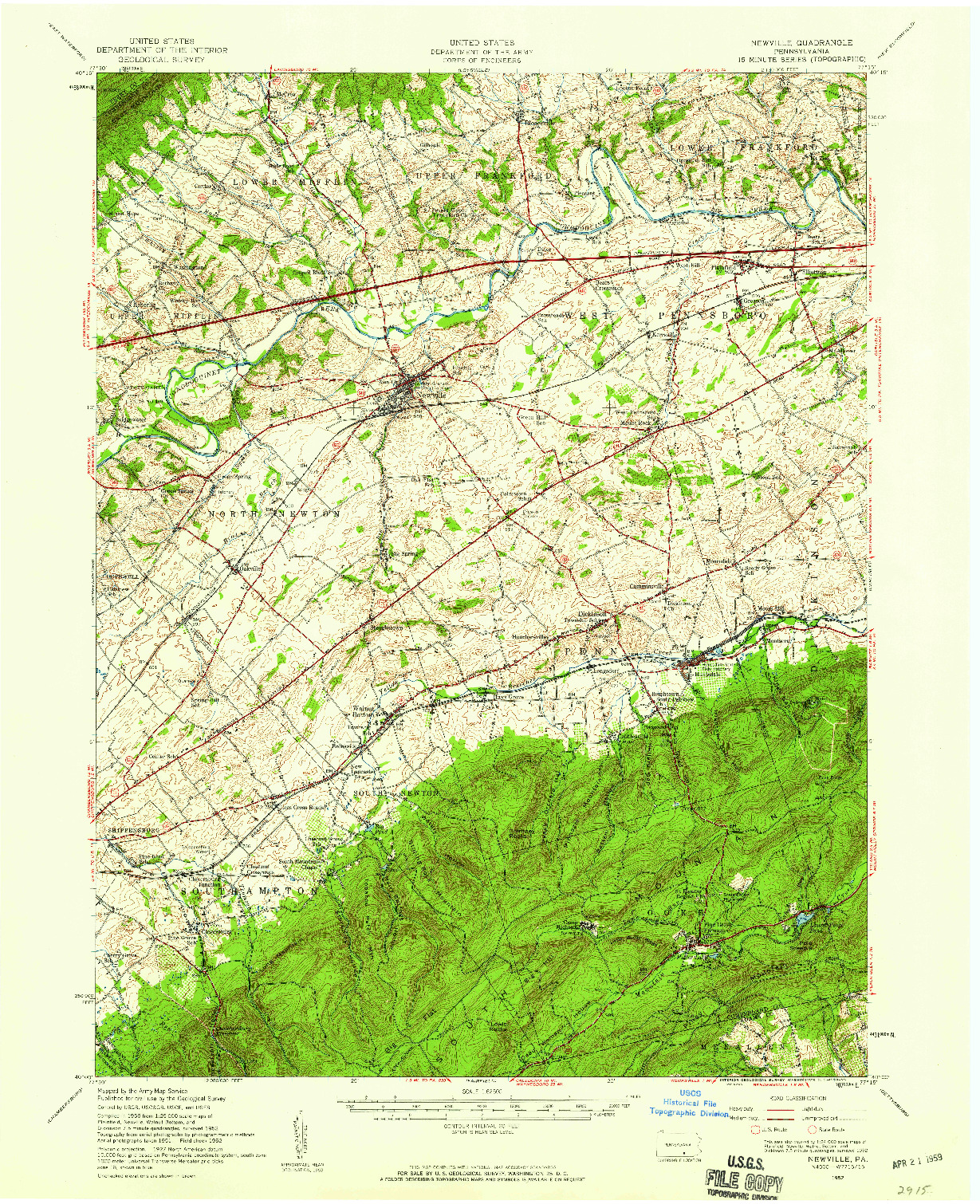 USGS 1:62500-SCALE QUADRANGLE FOR NEWVILLE, PA 1952