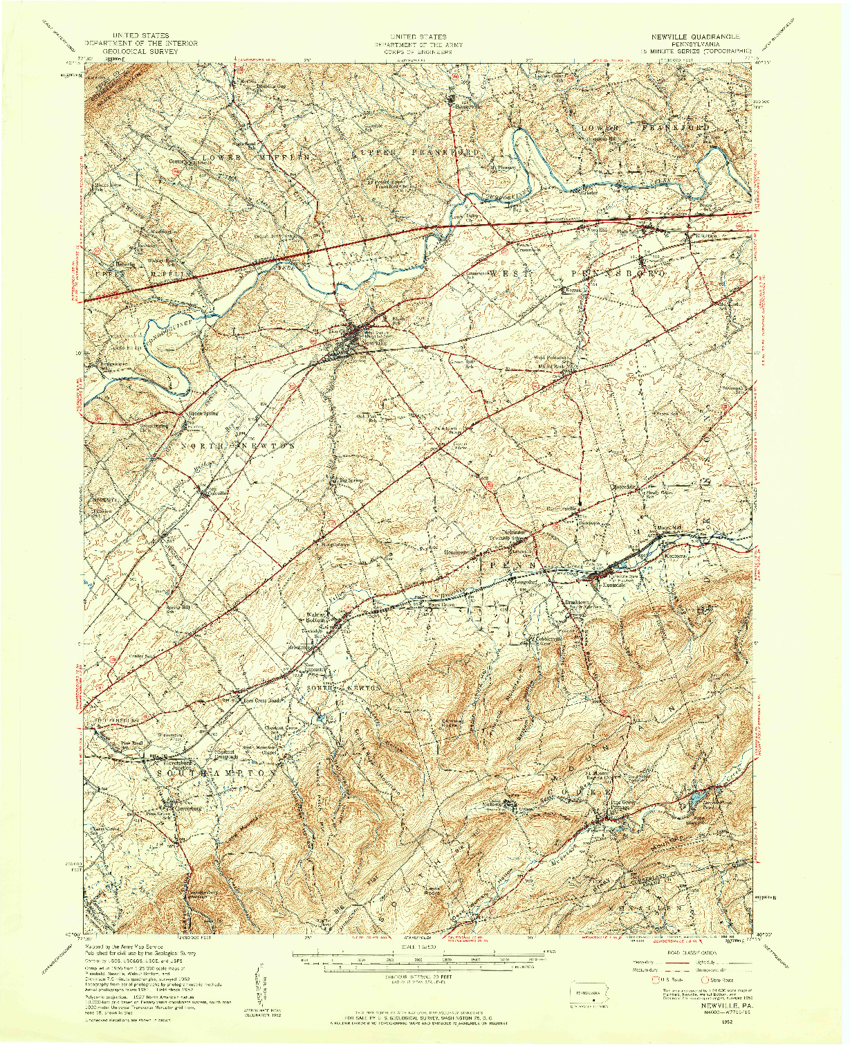 USGS 1:62500-SCALE QUADRANGLE FOR NEWVILLE, PA 1952