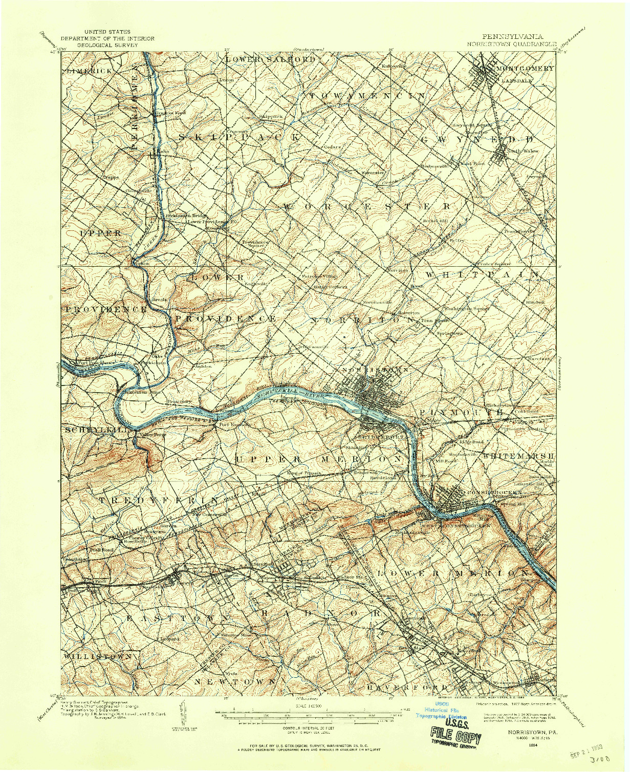 USGS 1:62500-SCALE QUADRANGLE FOR NORRISTOWN, PA 1894