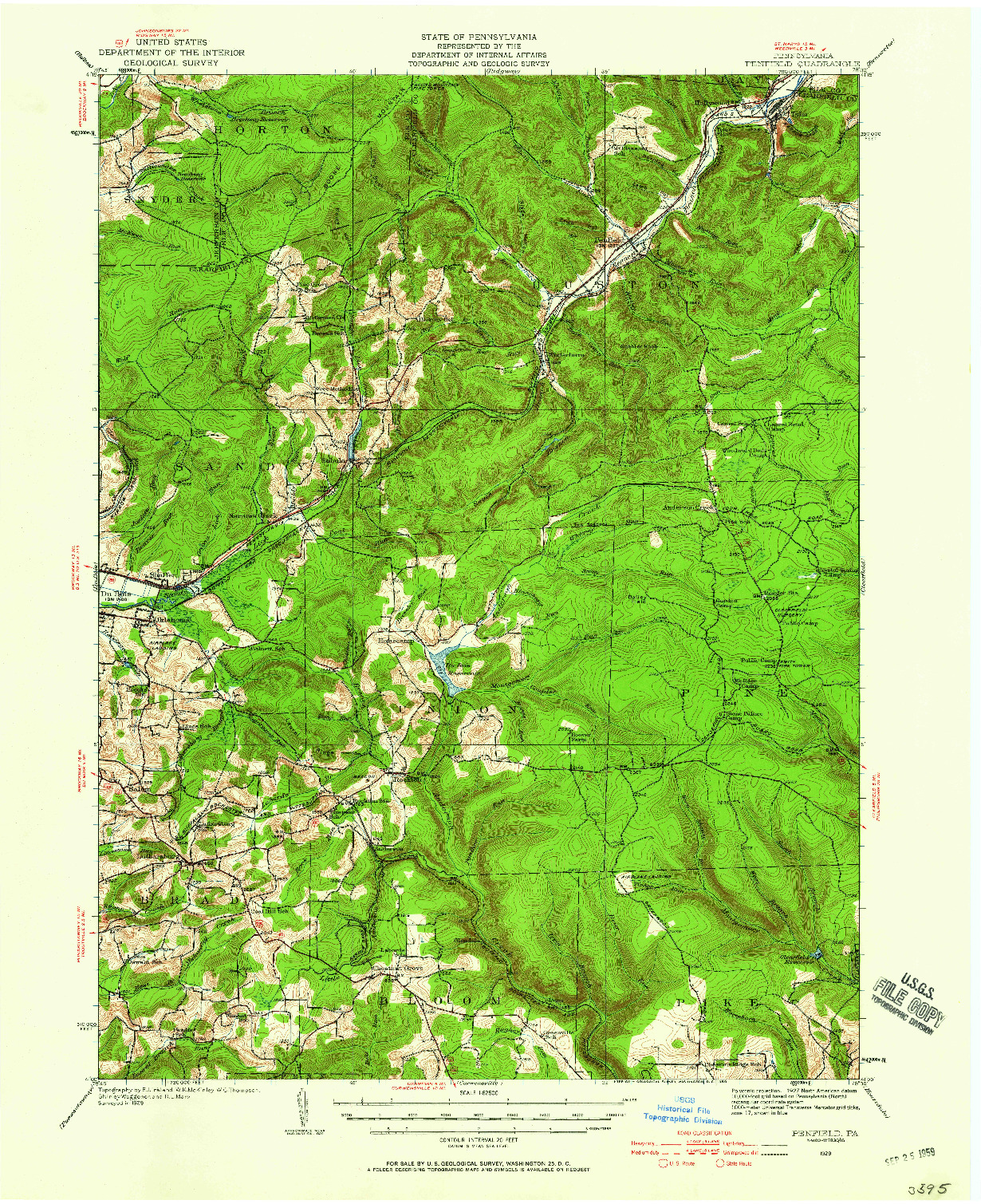 USGS 1:62500-SCALE QUADRANGLE FOR PENFIELD, PA 1929