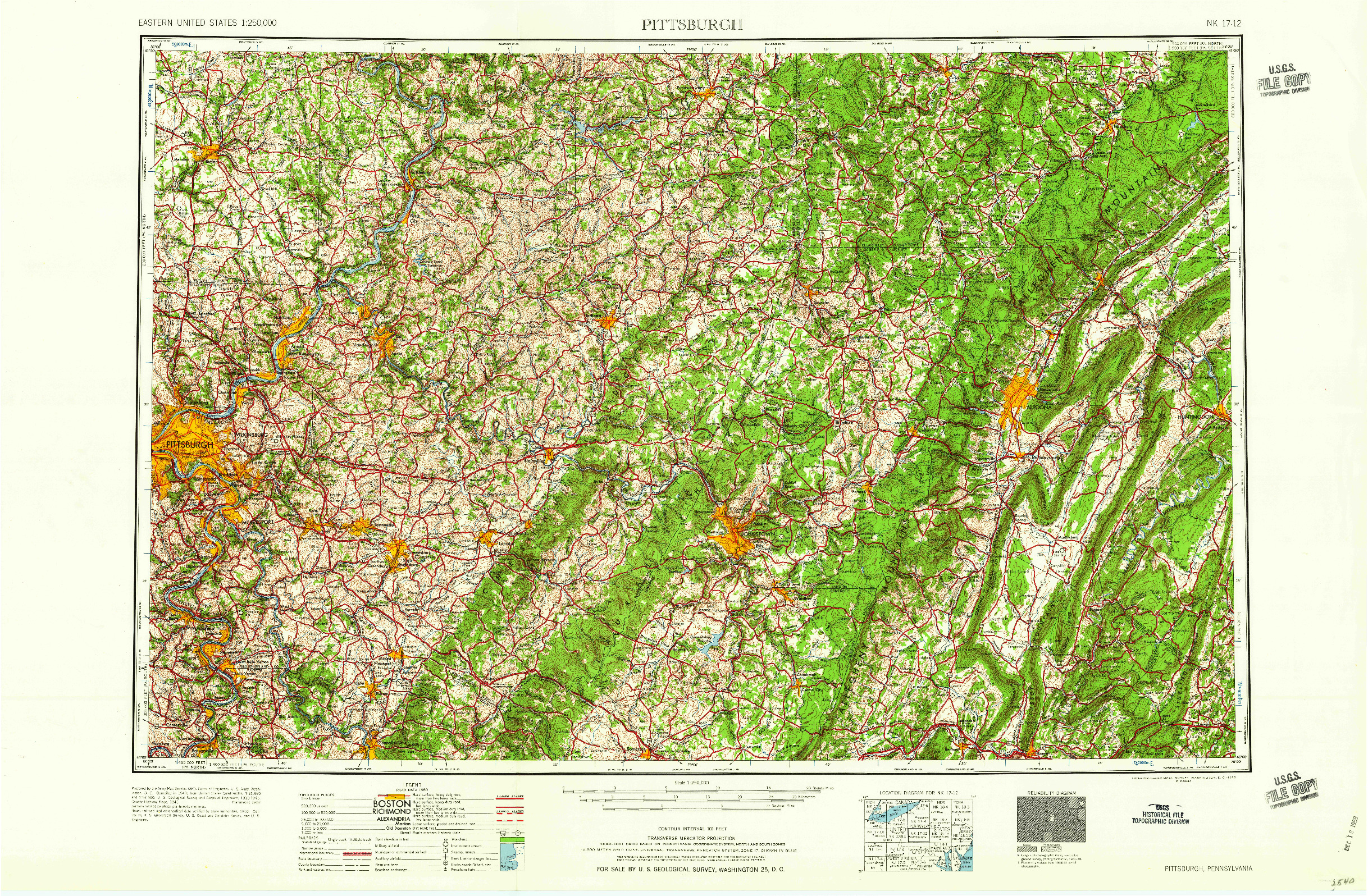 USGS 1:250000-SCALE QUADRANGLE FOR PITTSBURGH, PA 1959