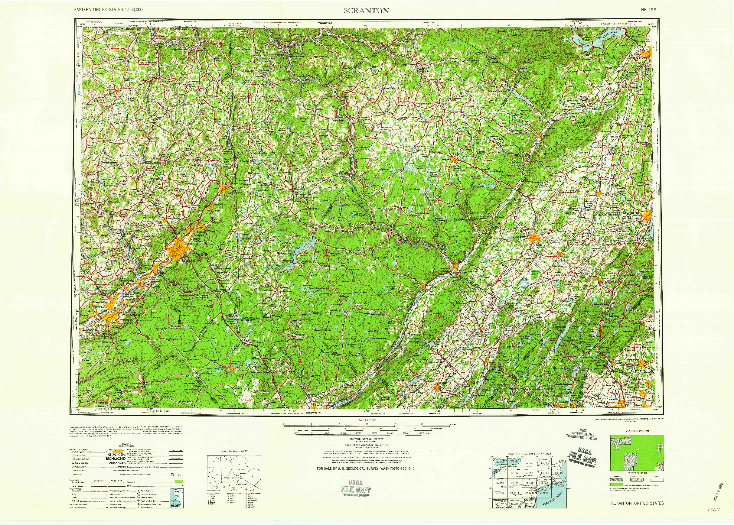 USGS 1:250000-SCALE QUADRANGLE FOR SCRANTON, PA 1959
