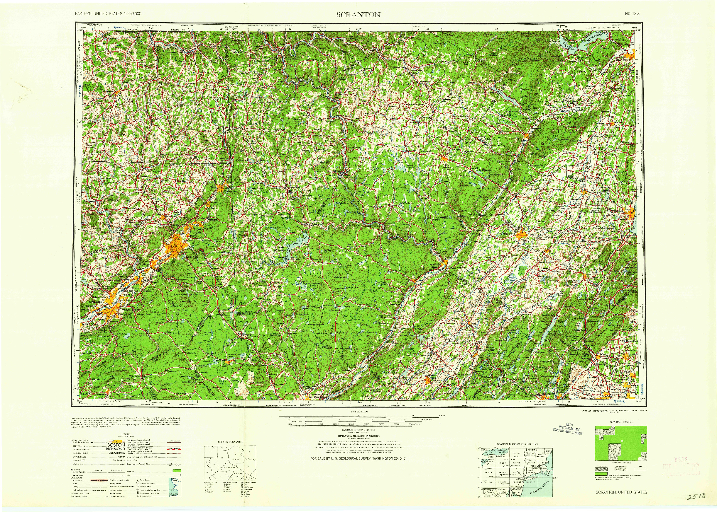 USGS 1:250000-SCALE QUADRANGLE FOR SCRANTON, PA 1959