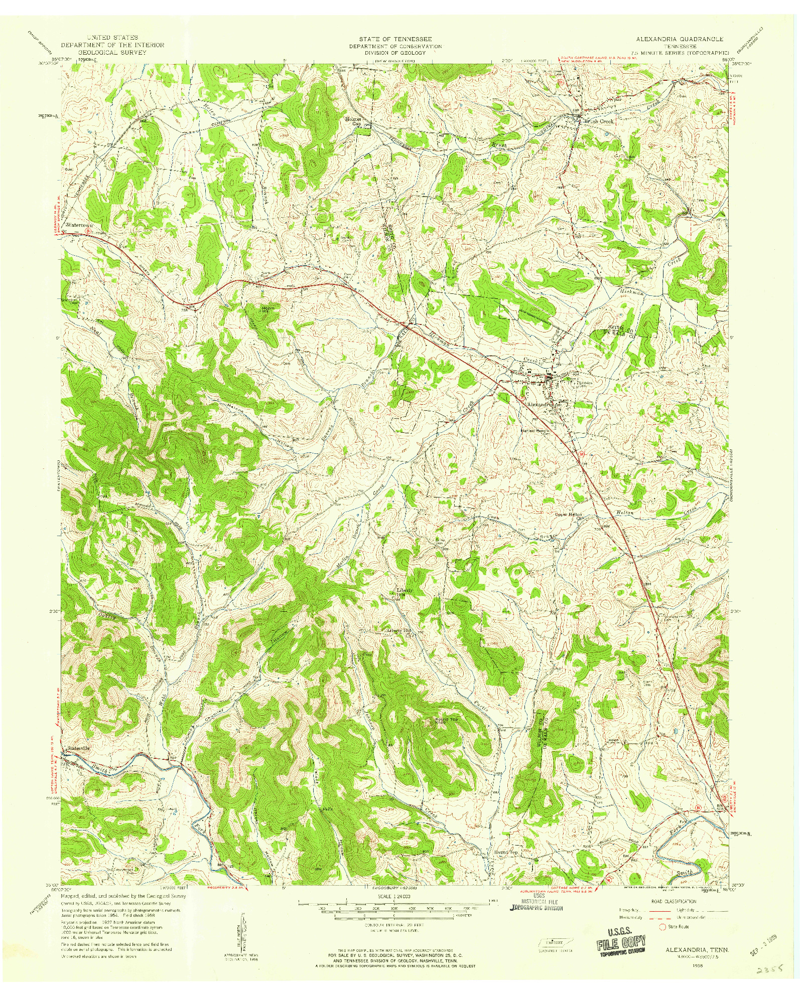 USGS 1:24000-SCALE QUADRANGLE FOR ALEXANDRIA, TN 1958
