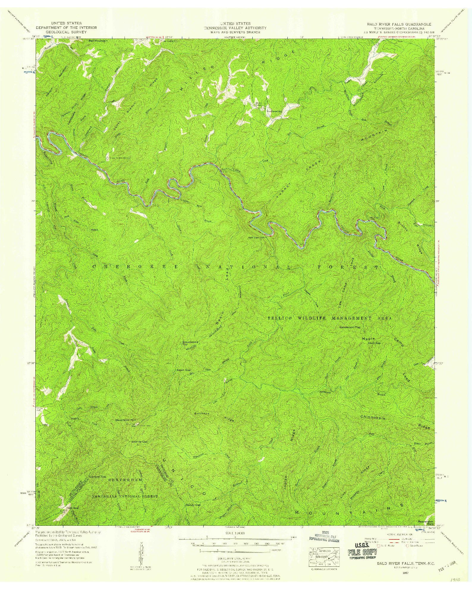 USGS 1:24000-SCALE QUADRANGLE FOR BALD RIVER FALLS, TN 1957