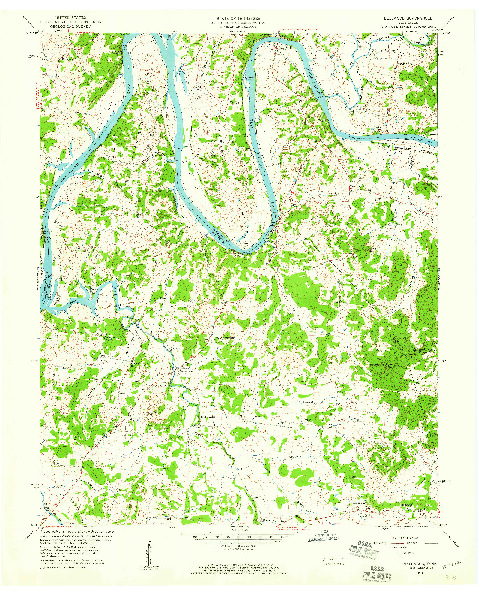 USGS 1:24000-SCALE QUADRANGLE FOR BELLWOOD, TN 1958