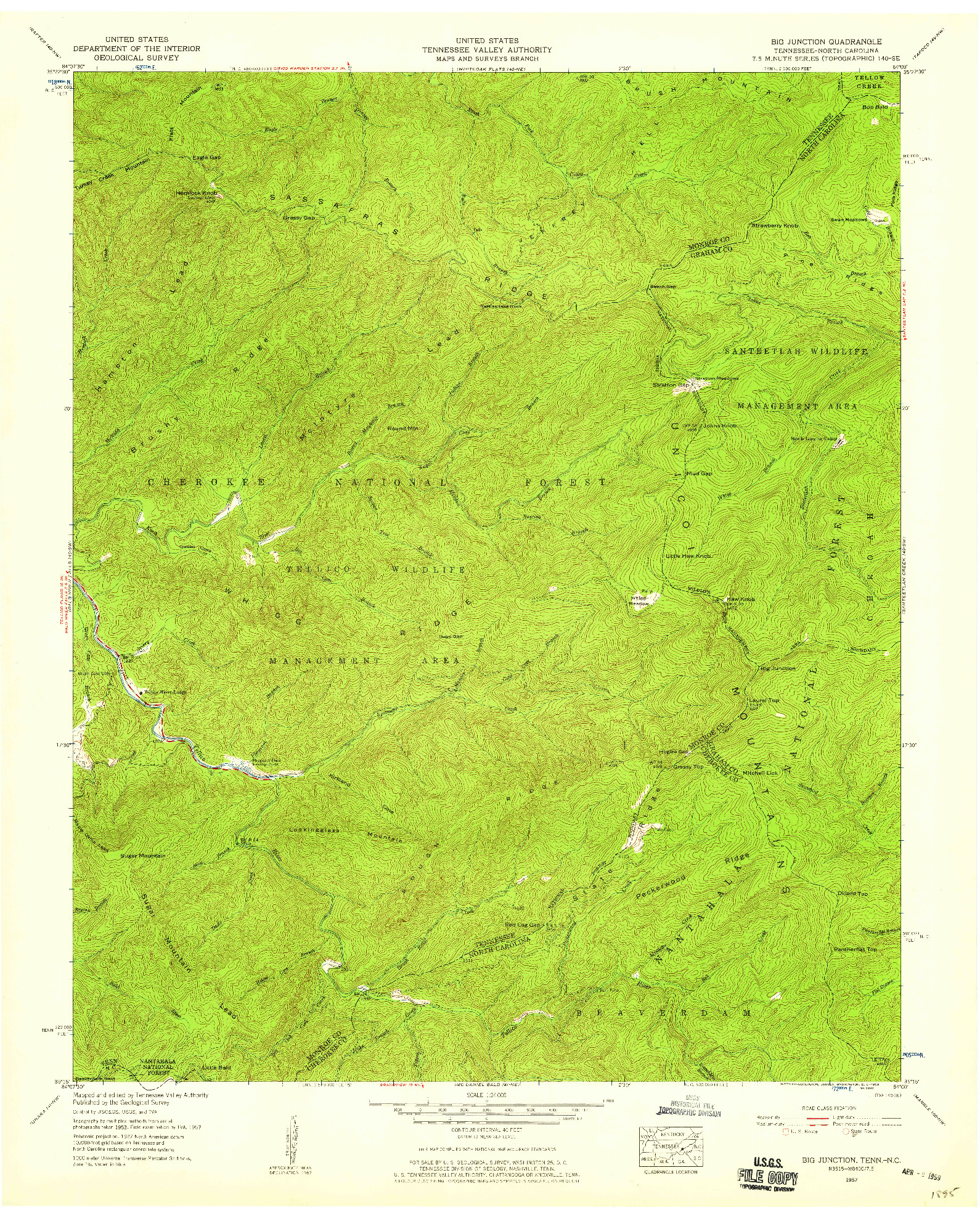 USGS 1:24000-SCALE QUADRANGLE FOR BIG JUNCTION, TN 1957