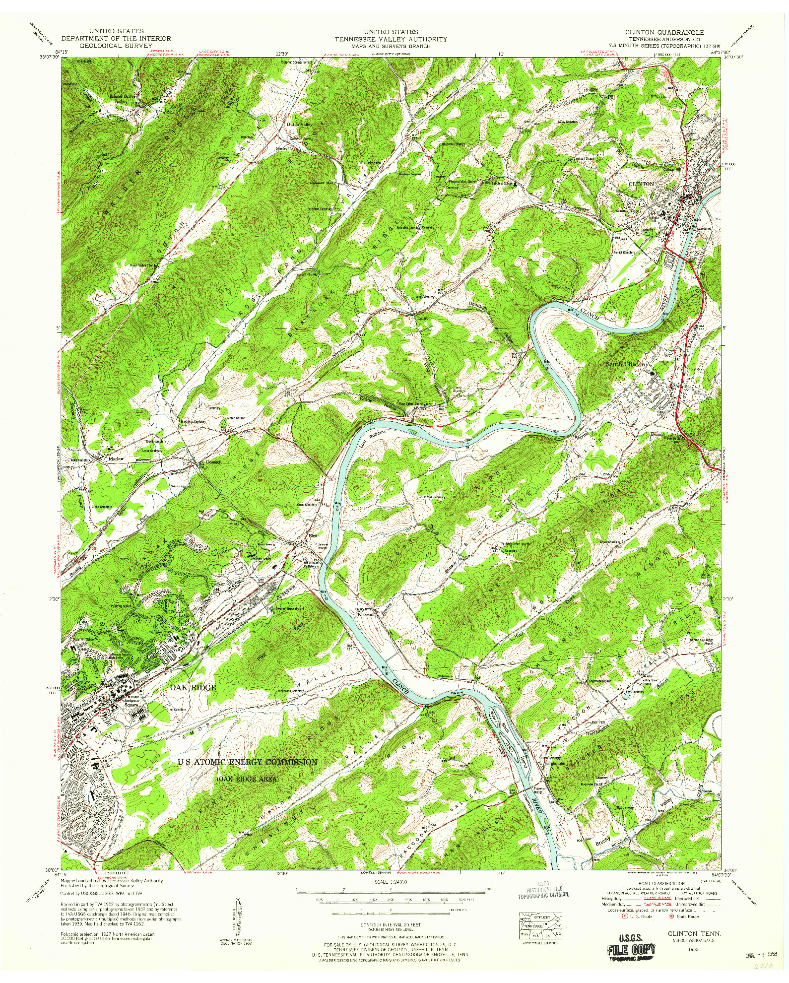 USGS 1:24000-SCALE QUADRANGLE FOR CLINTON, TN 1952