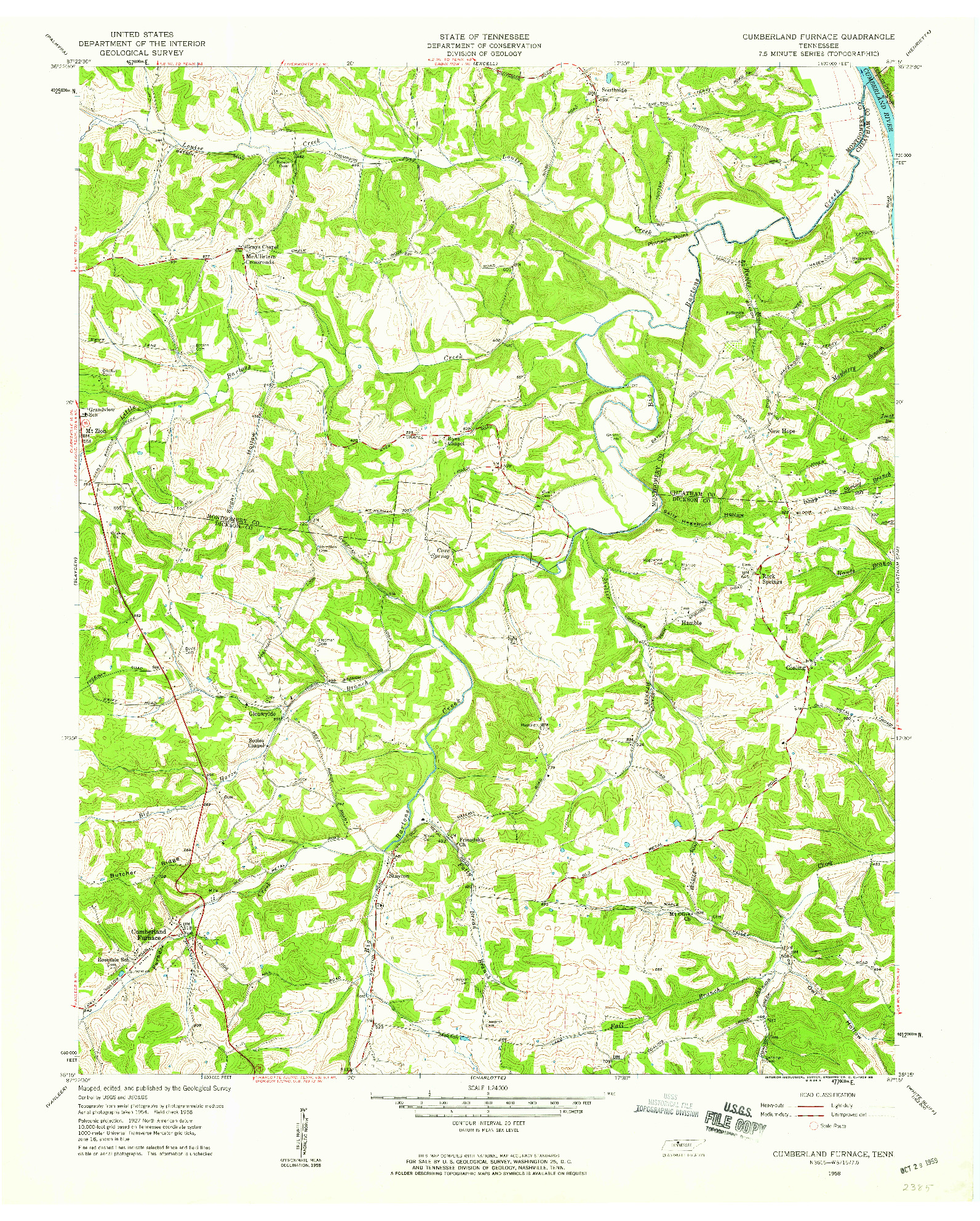 USGS 1:24000-SCALE QUADRANGLE FOR CUMBERLAND FURNACE, TN 1958