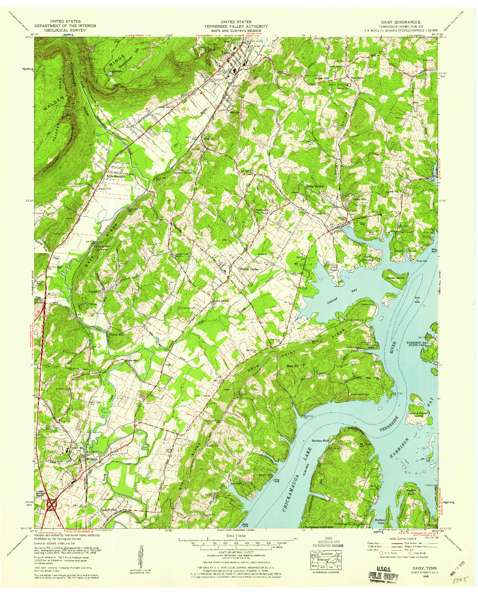 USGS 1:24000-SCALE QUADRANGLE FOR DAISY, TN 1958