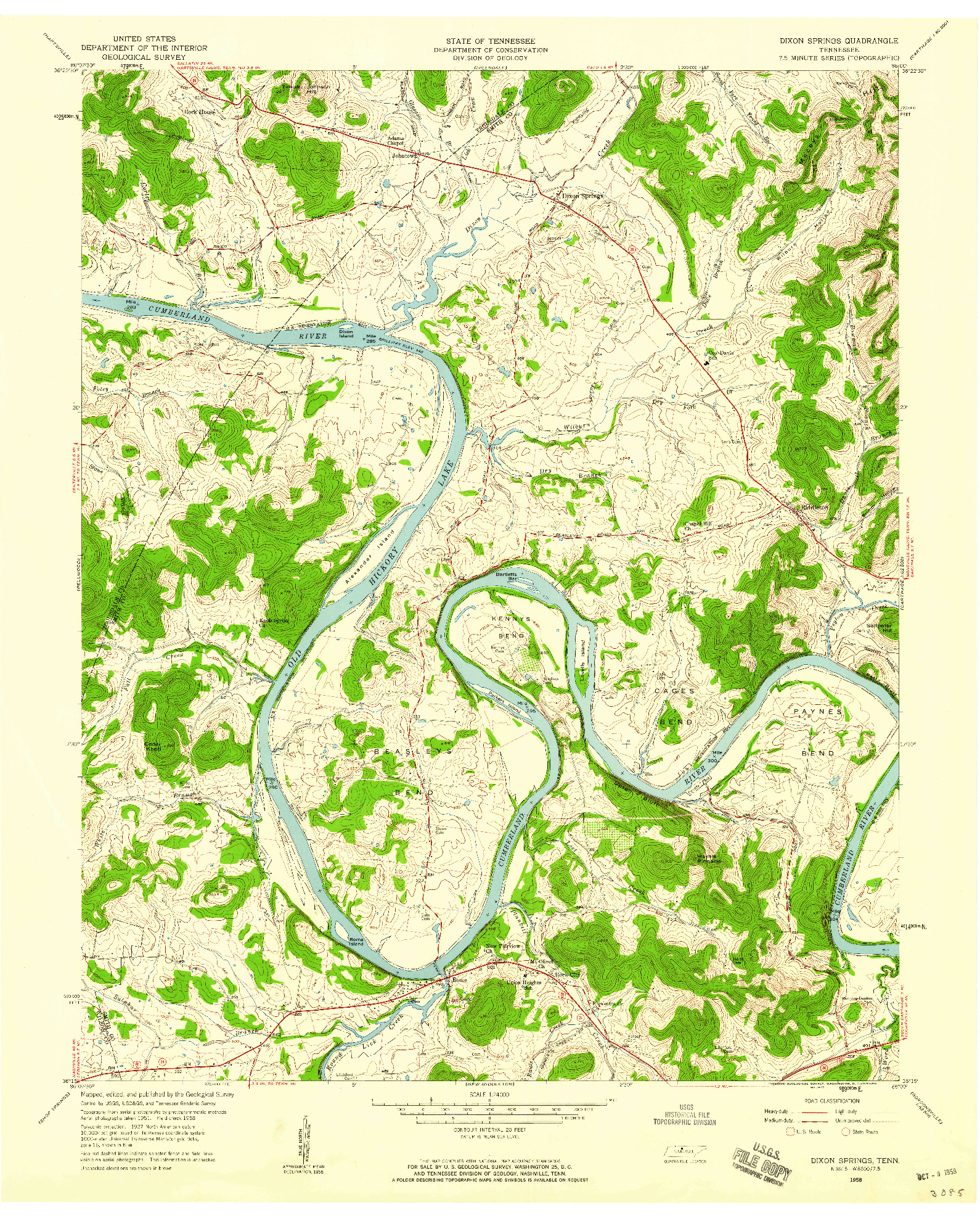 USGS 1:24000-SCALE QUADRANGLE FOR DIXON SPRINGS, TN 1958