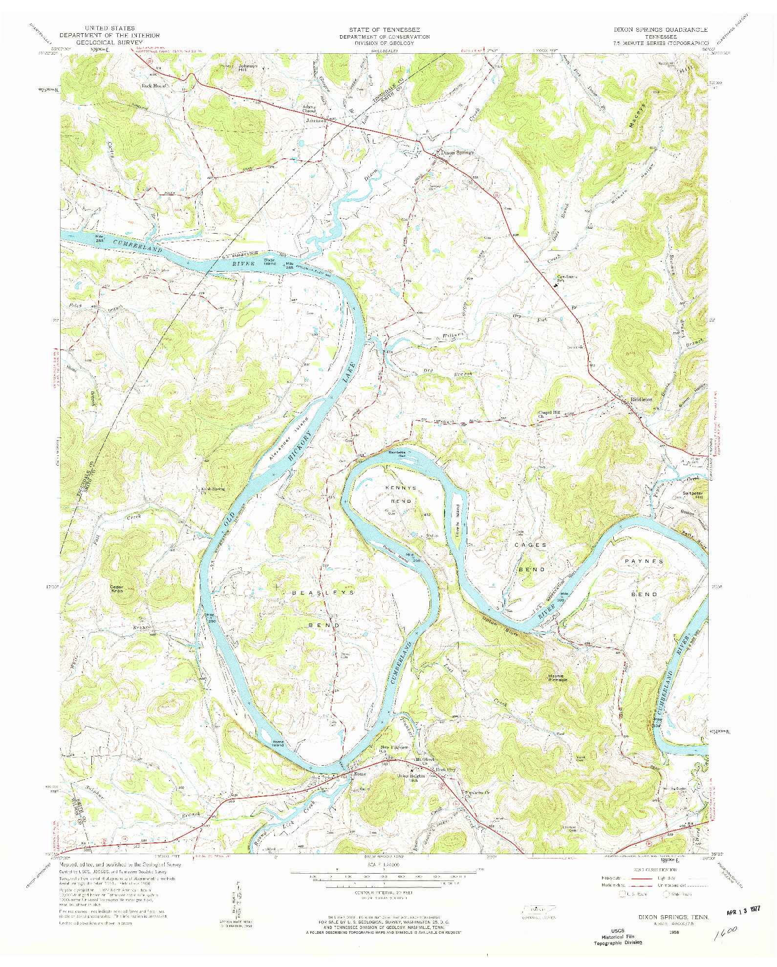 USGS 1:24000-SCALE QUADRANGLE FOR DIXON SPRINGS, TN 1958