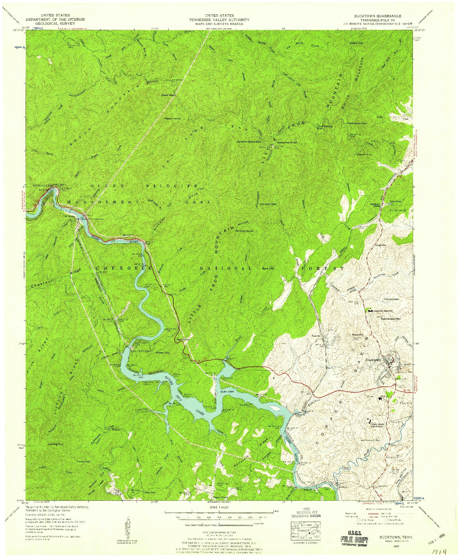 USGS 1:24000-SCALE QUADRANGLE FOR DUCKTOWN, TN 1957