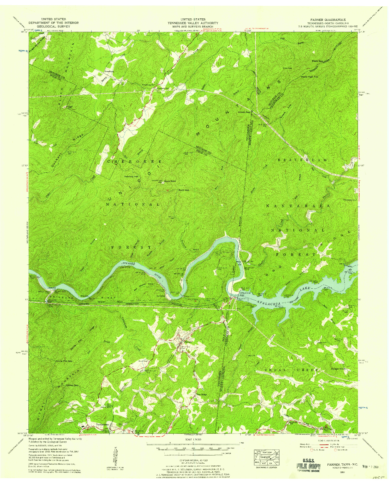 USGS 1:24000-SCALE QUADRANGLE FOR FARNER, TN 1957