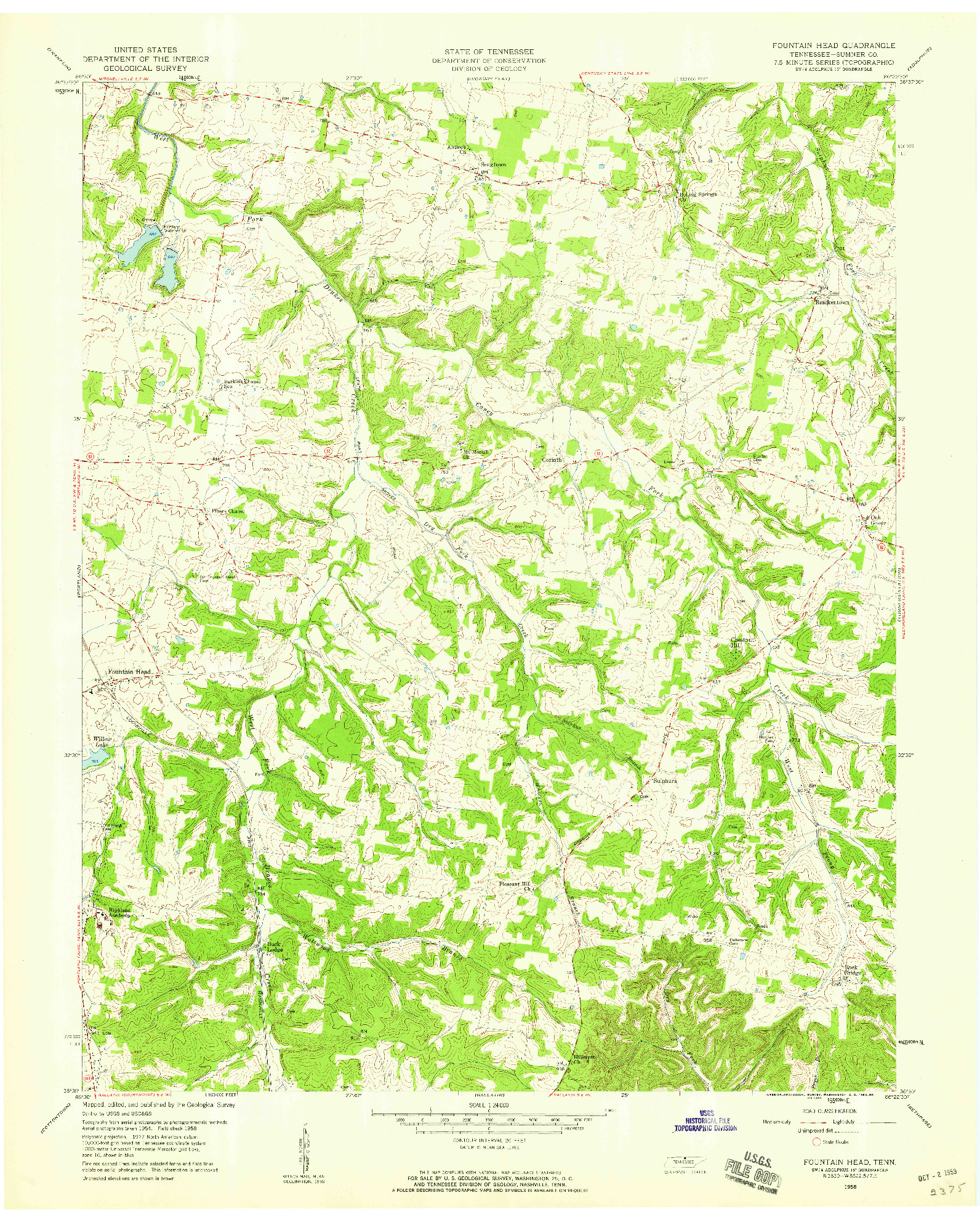USGS 1:24000-SCALE QUADRANGLE FOR FOUNTAIN HEAD, TN 1958