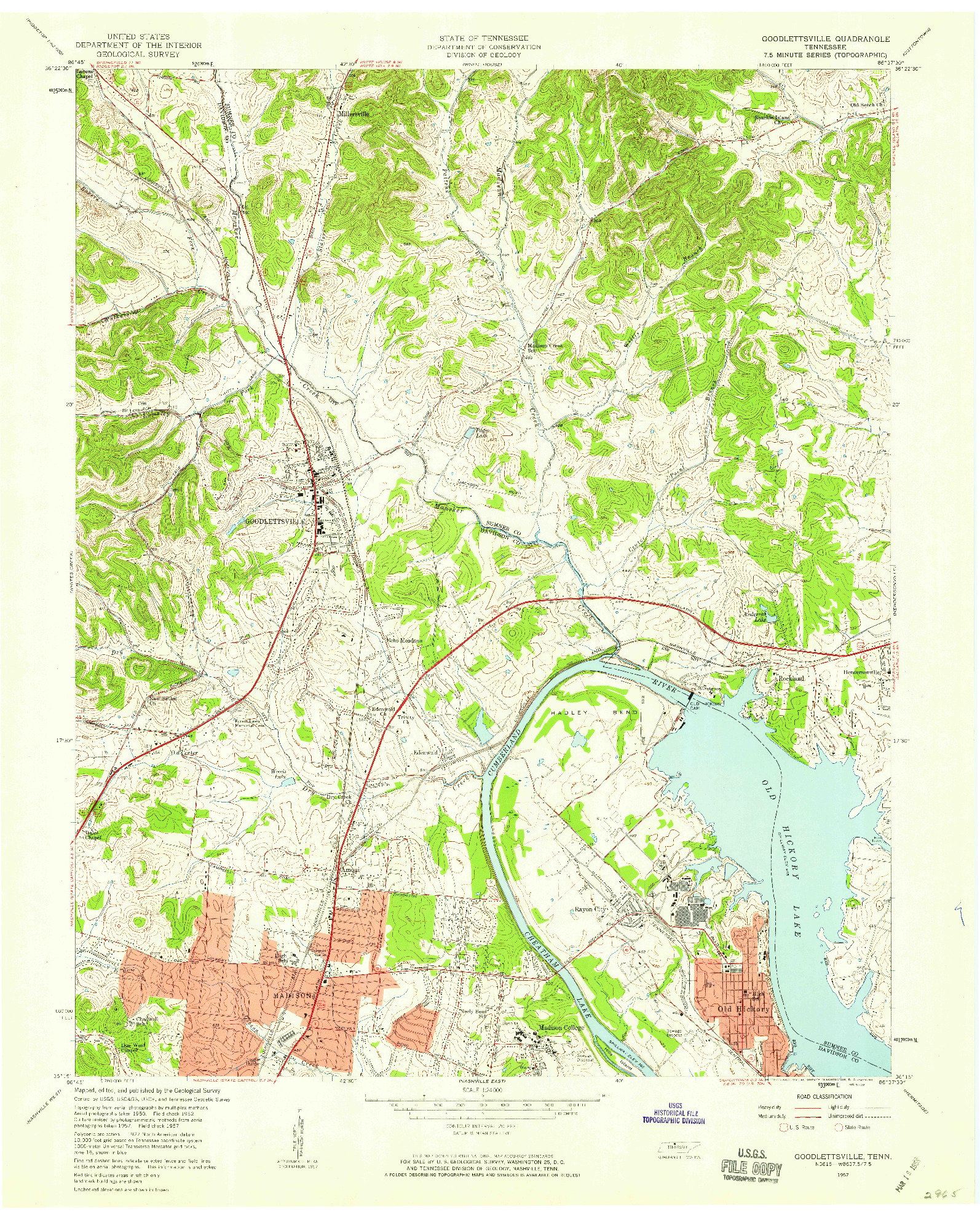 USGS 1:24000-SCALE QUADRANGLE FOR GOODLETTSVILLE, TN 1957