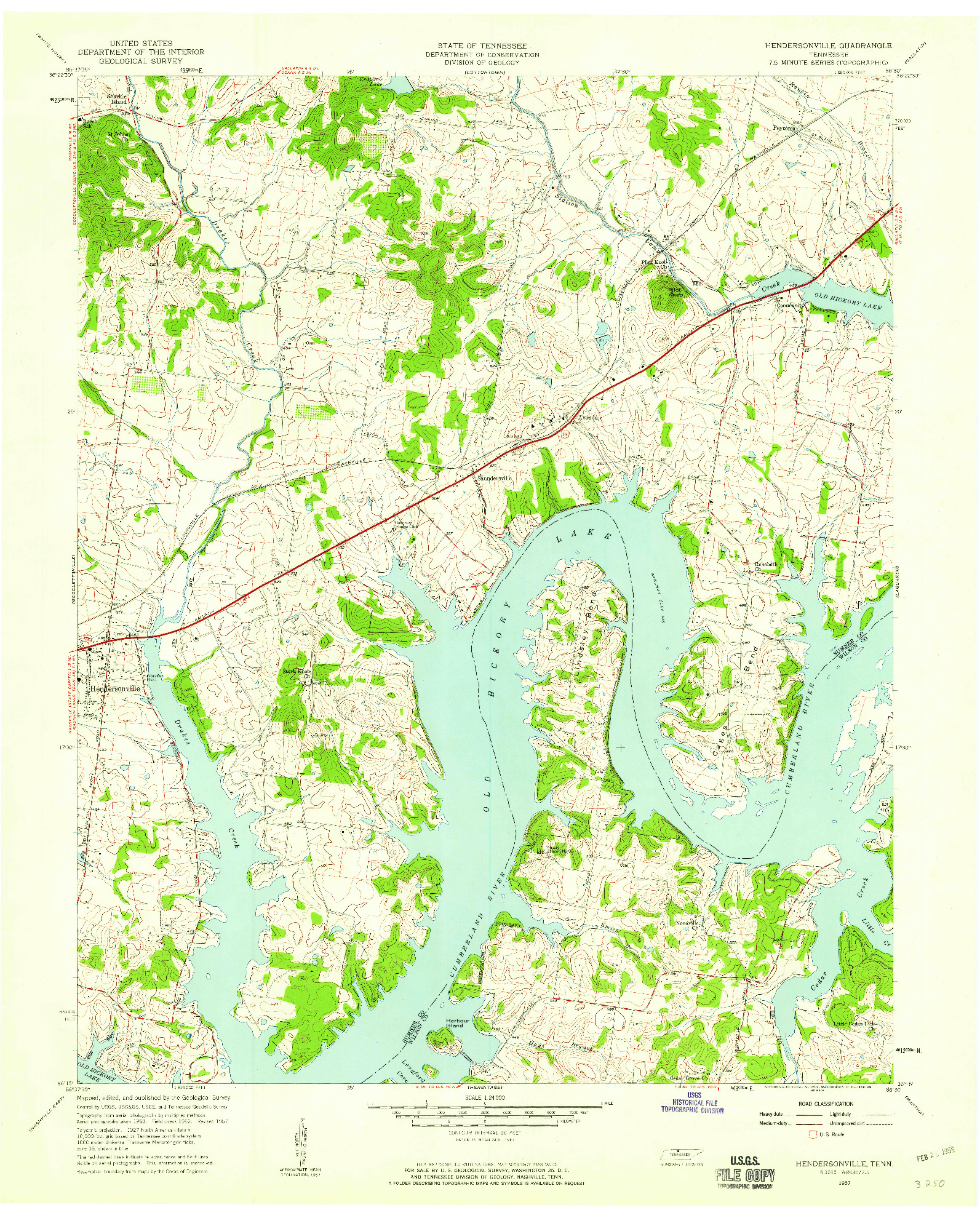 USGS 1:24000-SCALE QUADRANGLE FOR HENDERSONVILLE, TN 1957
