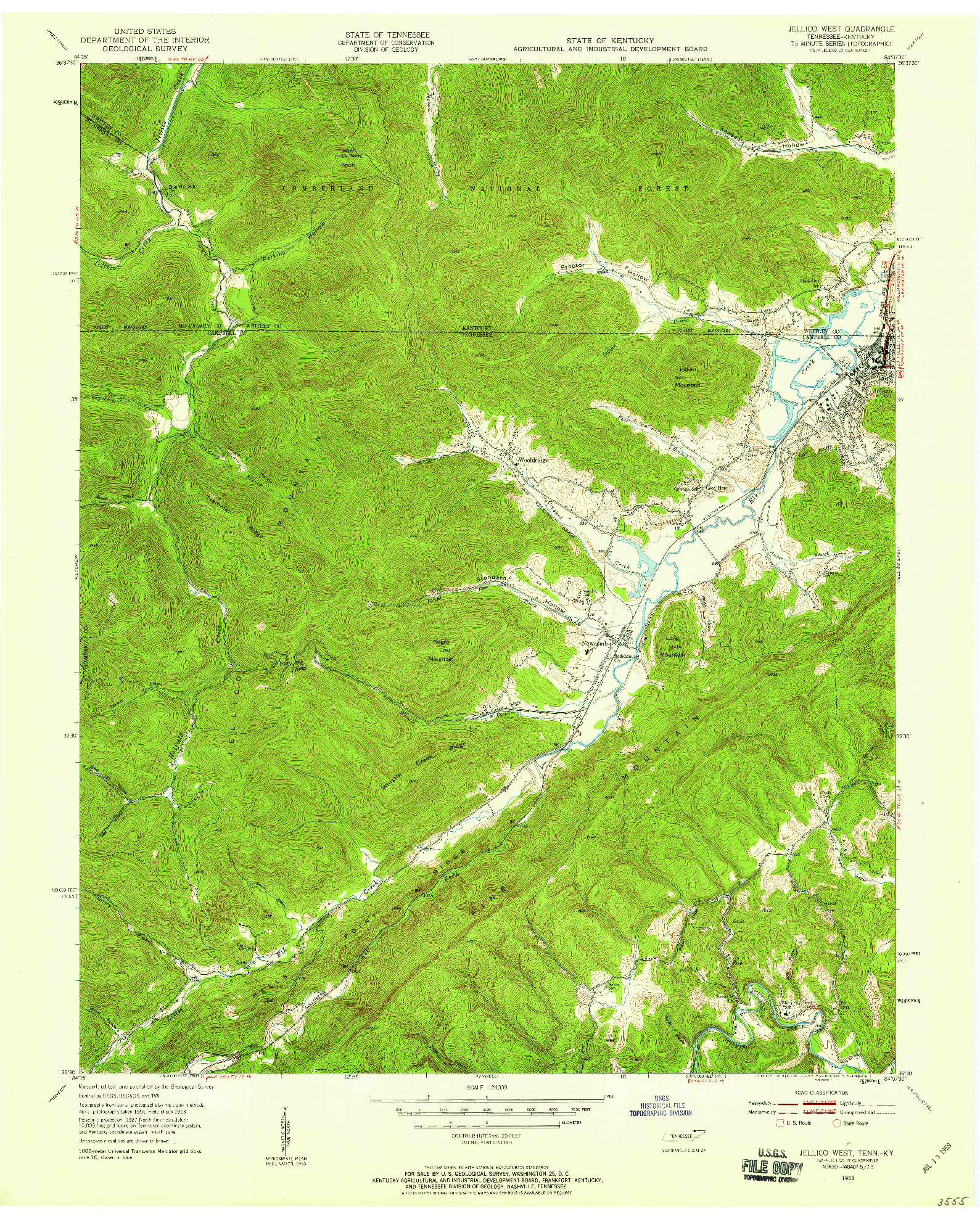 USGS 1:24000-SCALE QUADRANGLE FOR JELLICO WEST, TN 1953