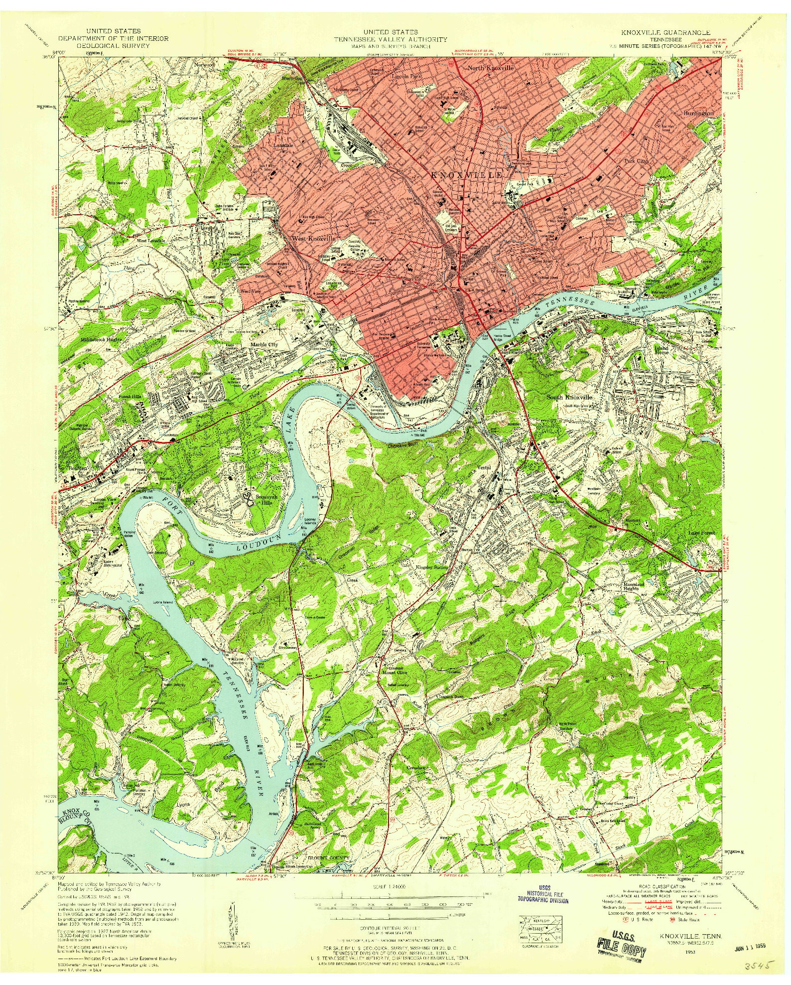 USGS 1:24000-SCALE QUADRANGLE FOR KNOXVILLE, TN 1953