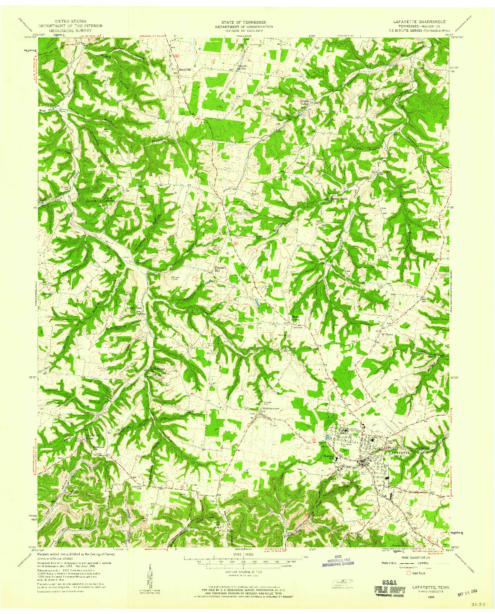 USGS 1:24000-SCALE QUADRANGLE FOR LAFAYETTE, TN 1958