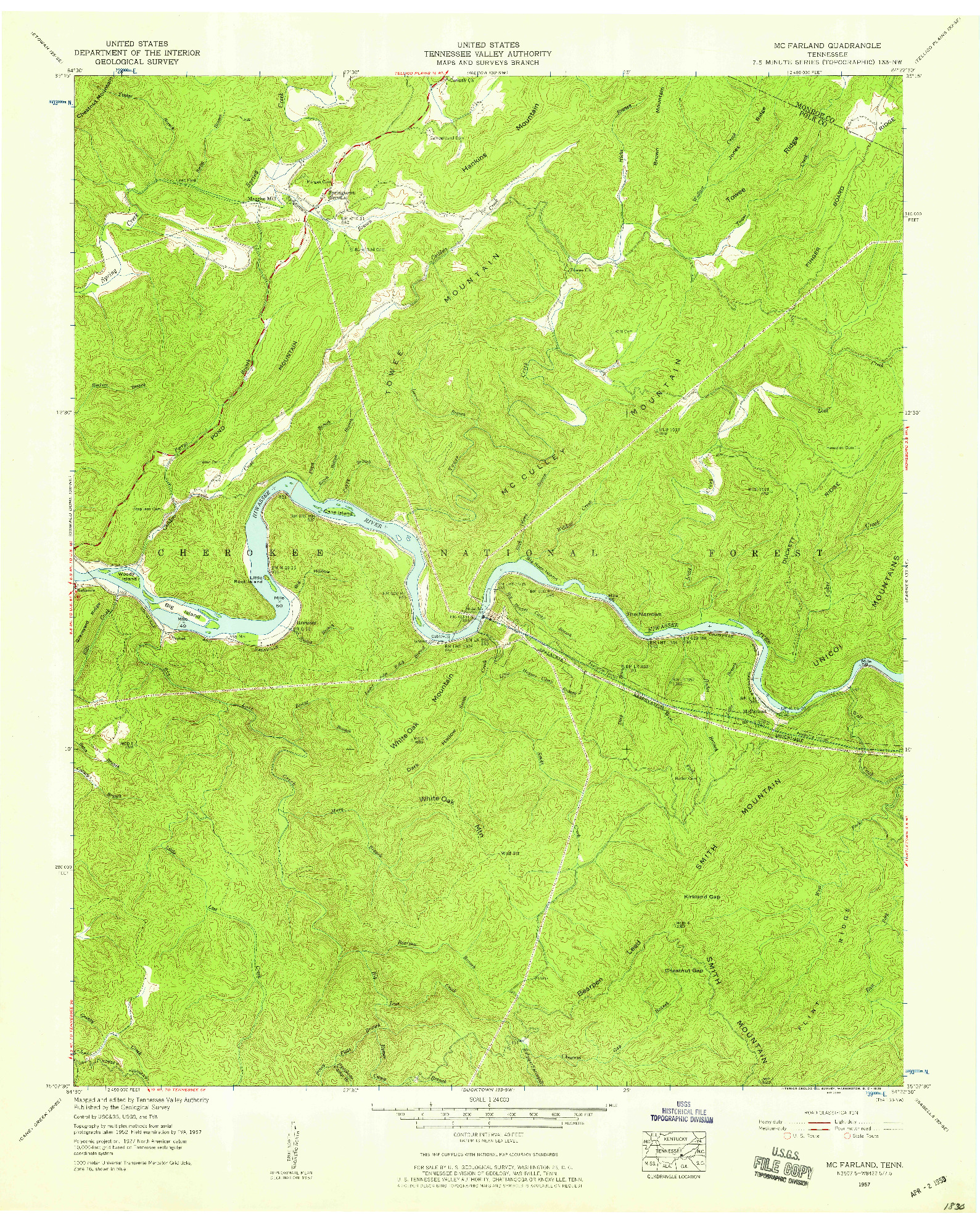 USGS 1:24000-SCALE QUADRANGLE FOR MC FARLAND, TN 1957