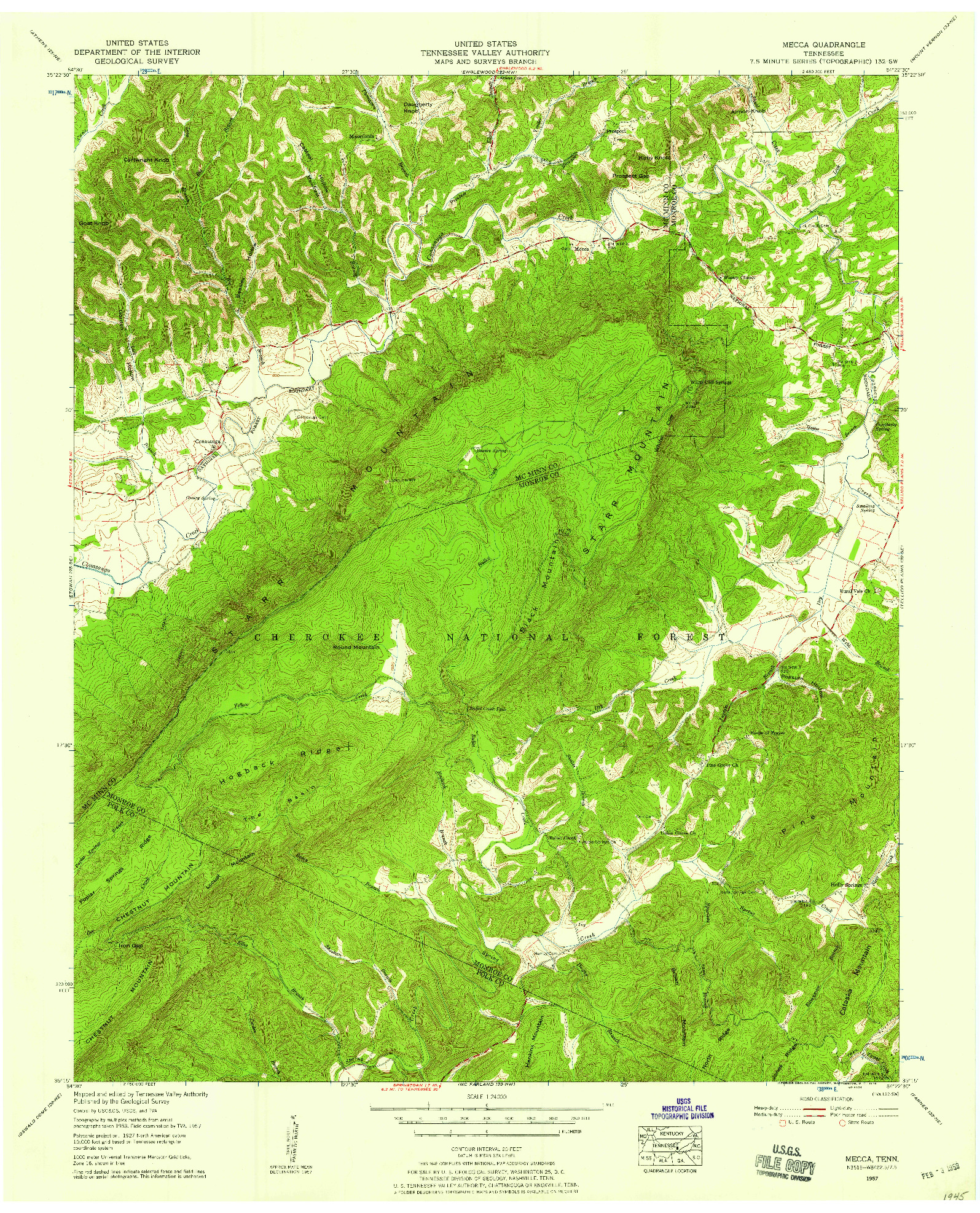 USGS 1:24000-SCALE QUADRANGLE FOR MECCA, TN 1957