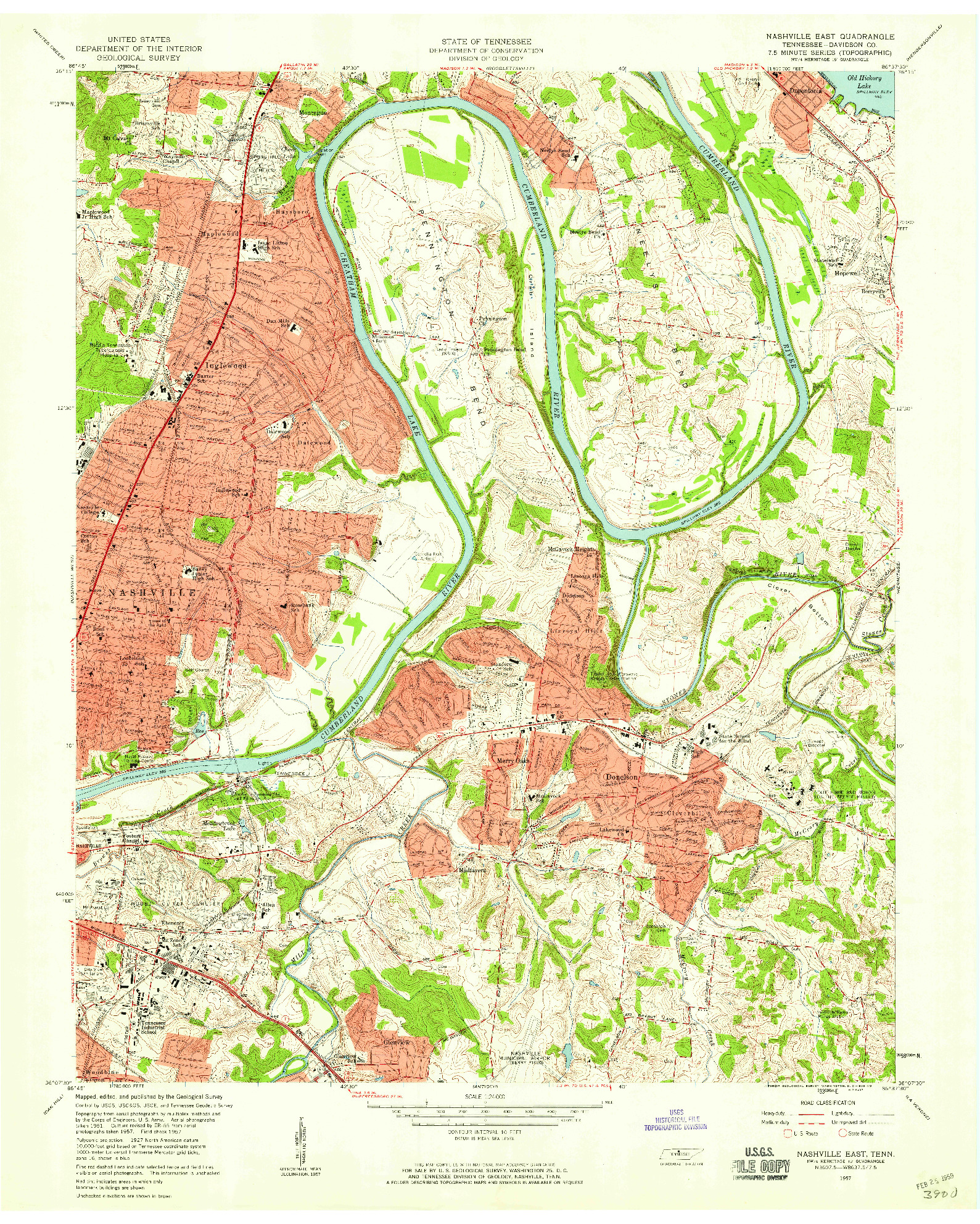 USGS 1:24000-SCALE QUADRANGLE FOR NASHVILLE EAST, TN 1957