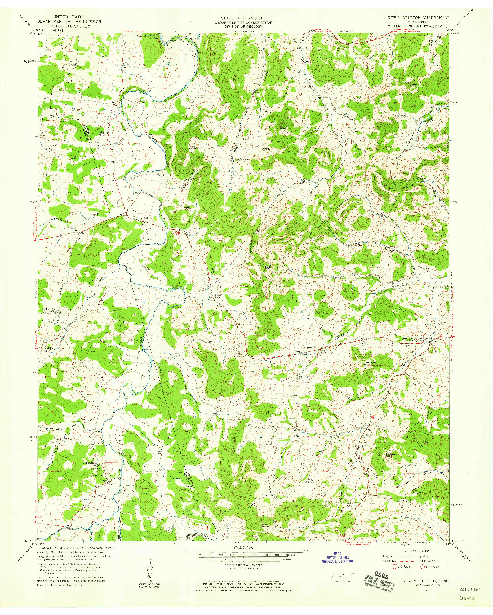 USGS 1:24000-SCALE QUADRANGLE FOR NEW MIDDLETON, TN 1958