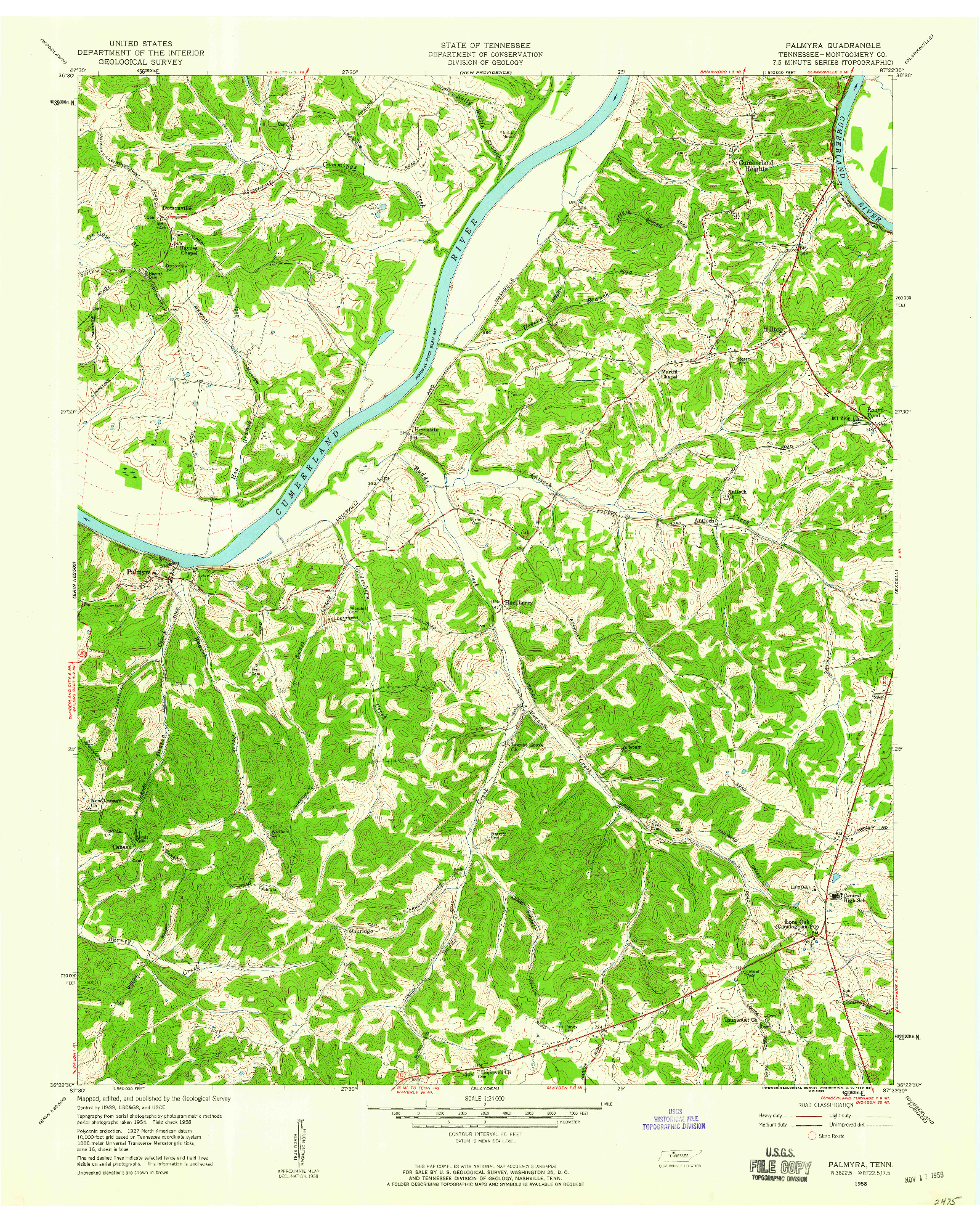 USGS 1:24000-SCALE QUADRANGLE FOR PALMYRA, TN 1958