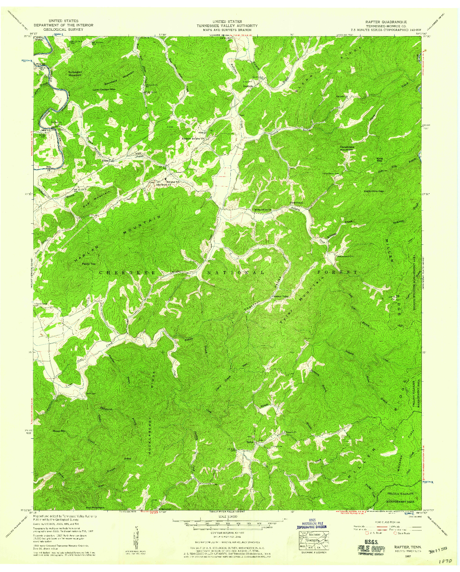 USGS 1:24000-SCALE QUADRANGLE FOR RAFTER, TN 1957