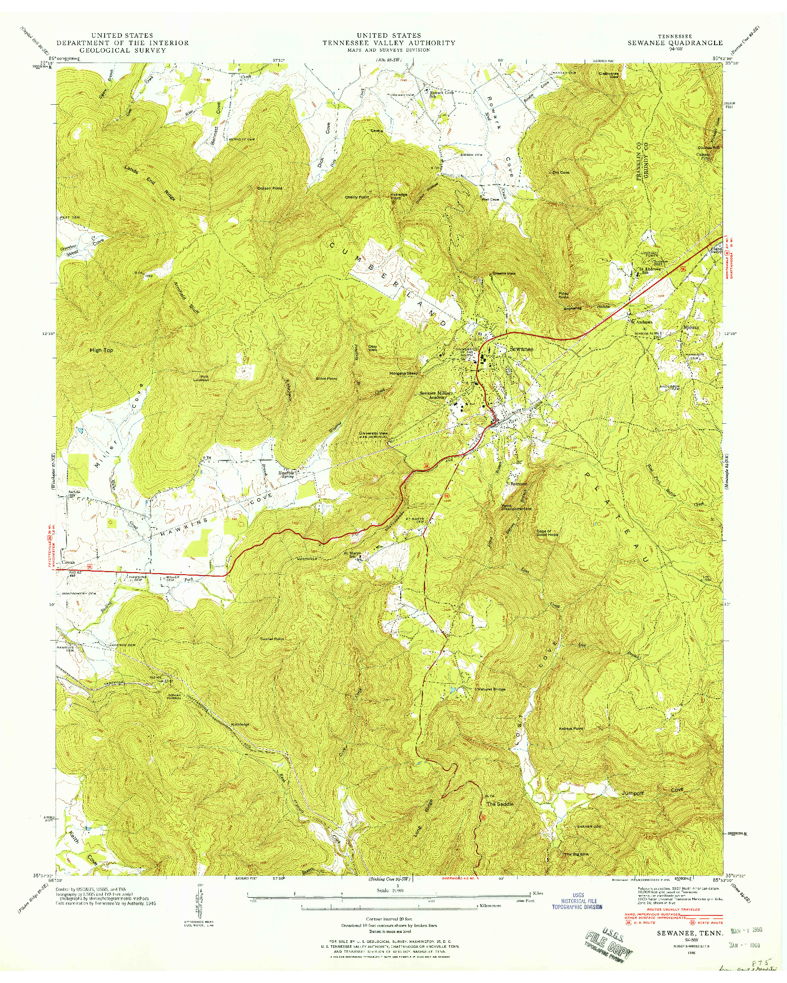 USGS 1:24000-SCALE QUADRANGLE FOR SEWANEE, TN 1946