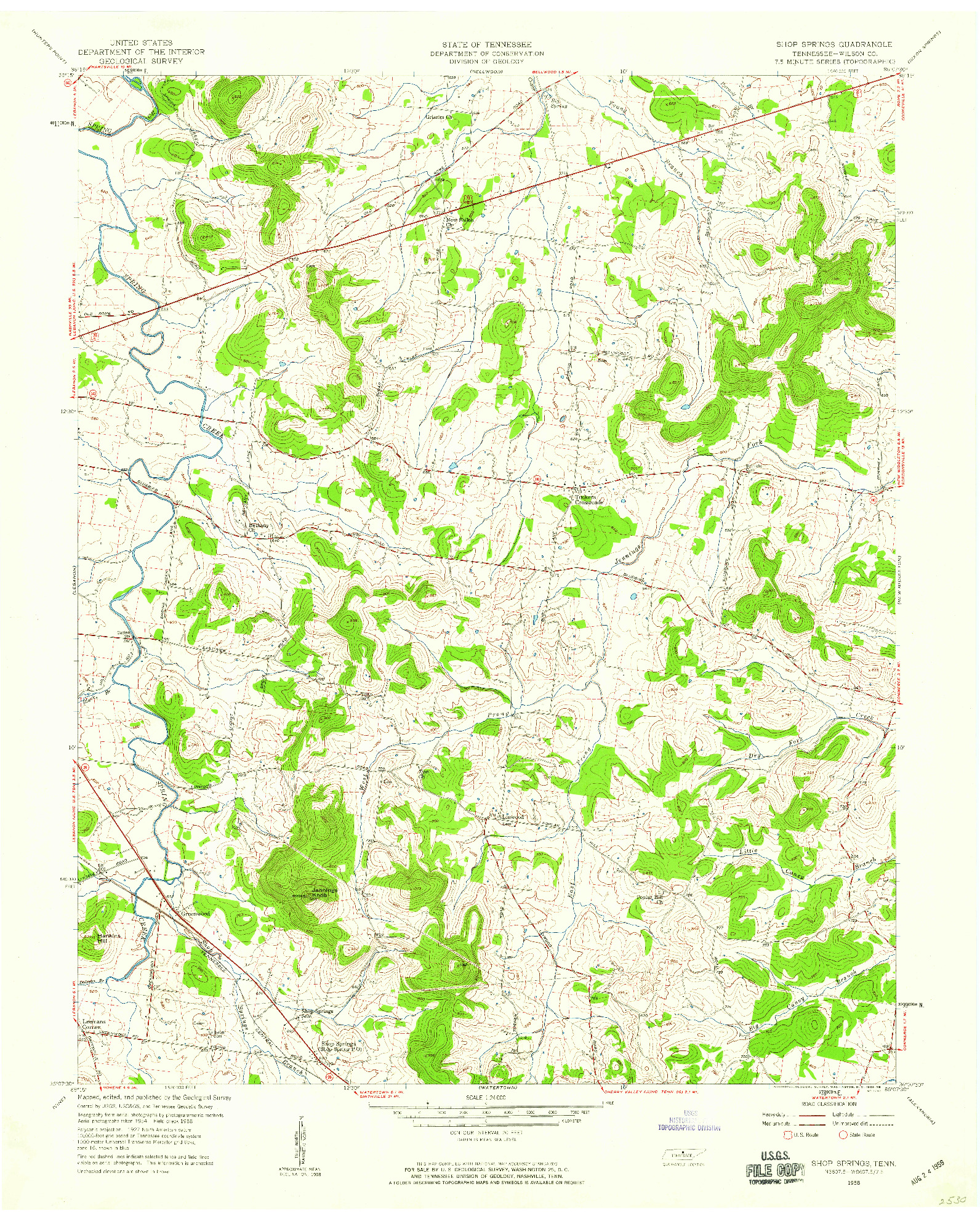 USGS 1:24000-SCALE QUADRANGLE FOR SHOP SPRINGS, TN 1958
