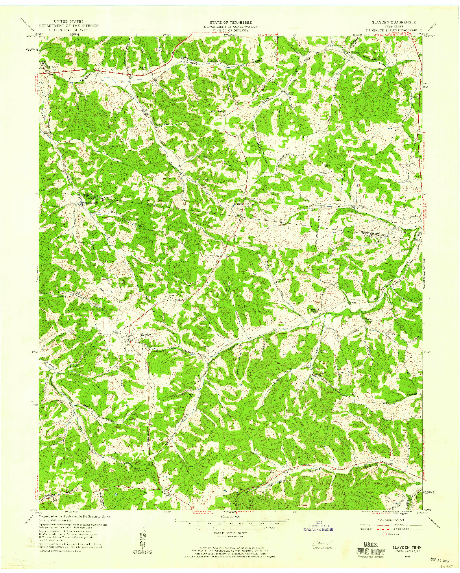 USGS 1:24000-SCALE QUADRANGLE FOR SLAYDEN, TN 1958