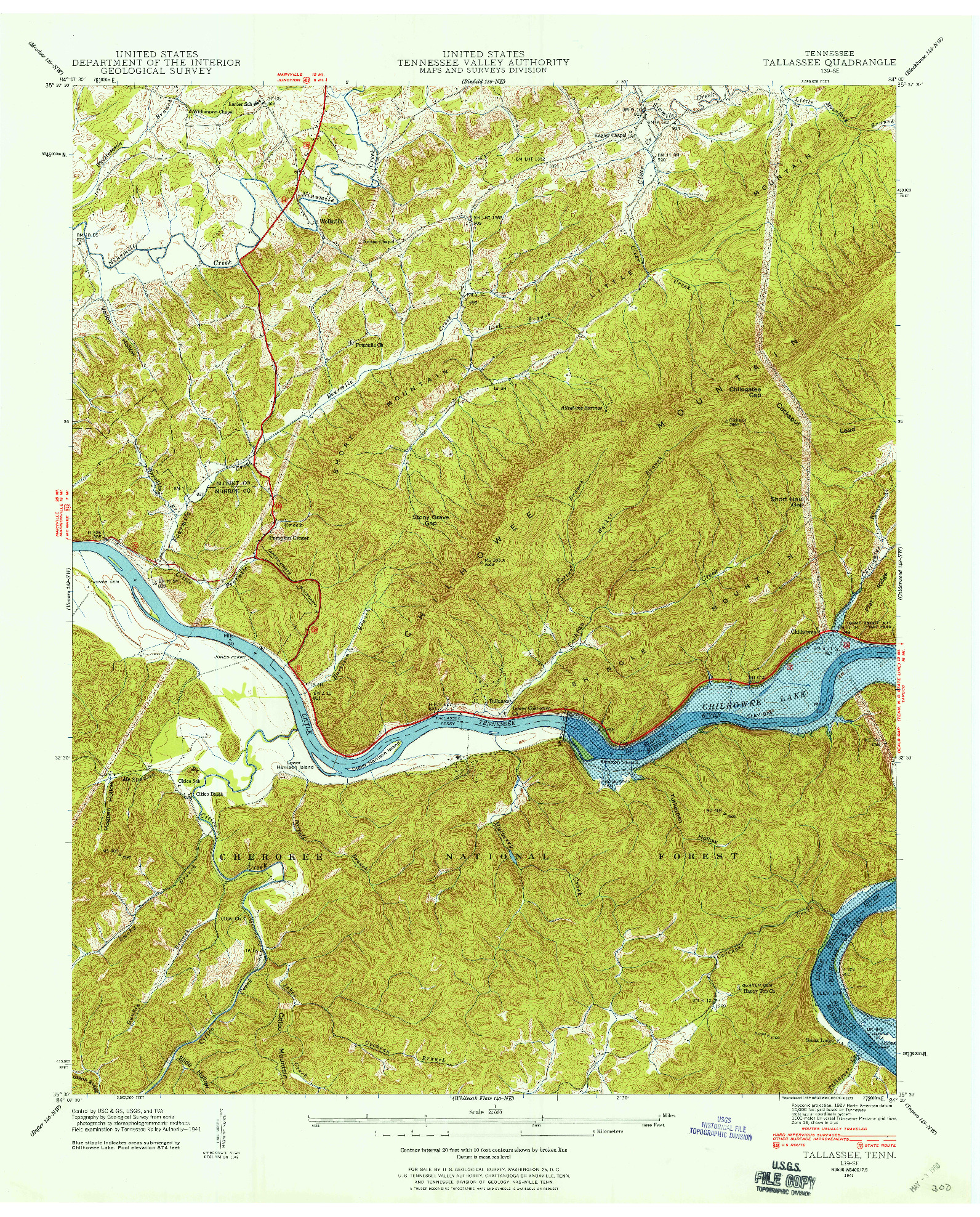 USGS 1:24000-SCALE QUADRANGLE FOR TALLASSEE, TN 1941