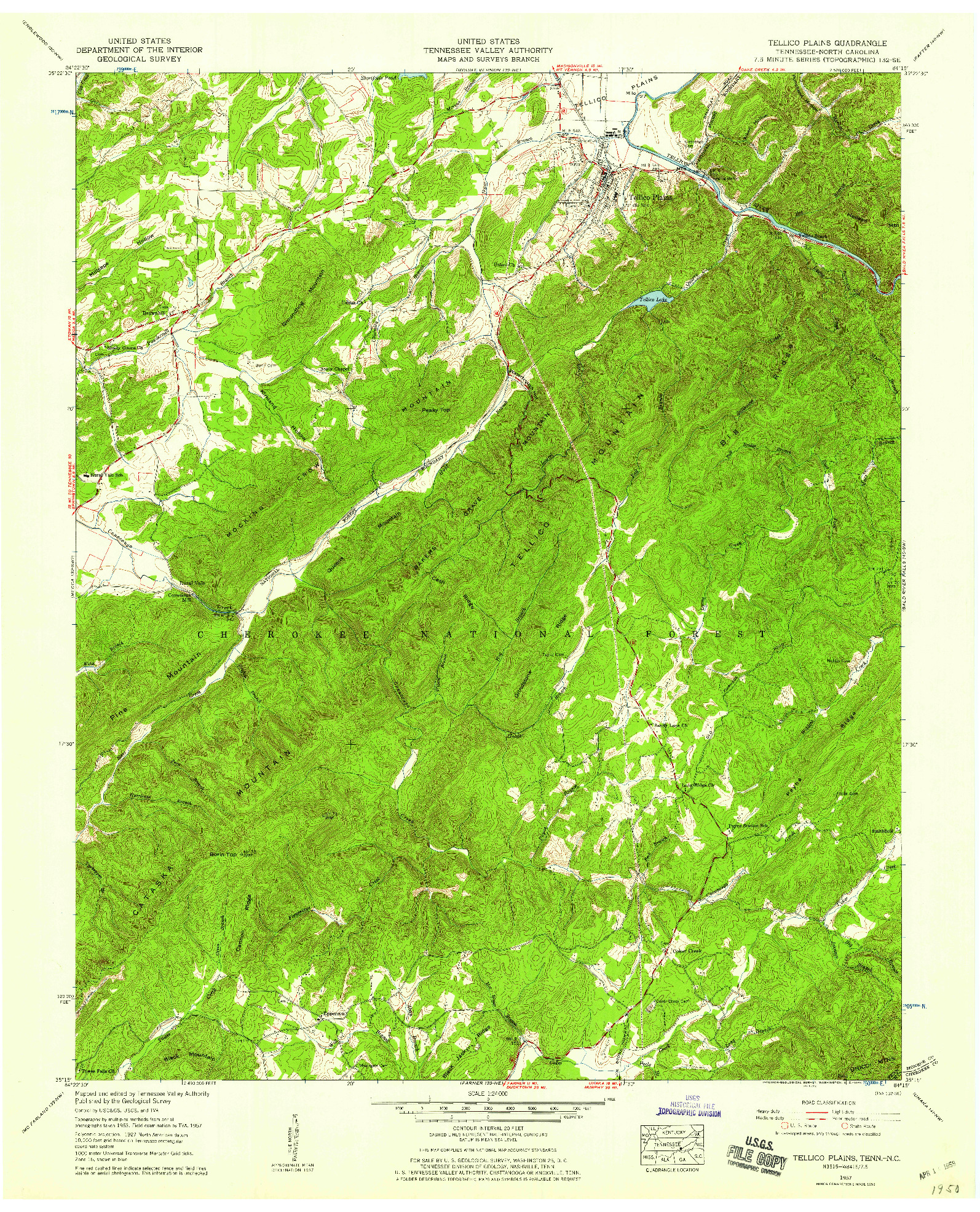 USGS 1:24000-SCALE QUADRANGLE FOR TELLICO PLAINS, TN 1957