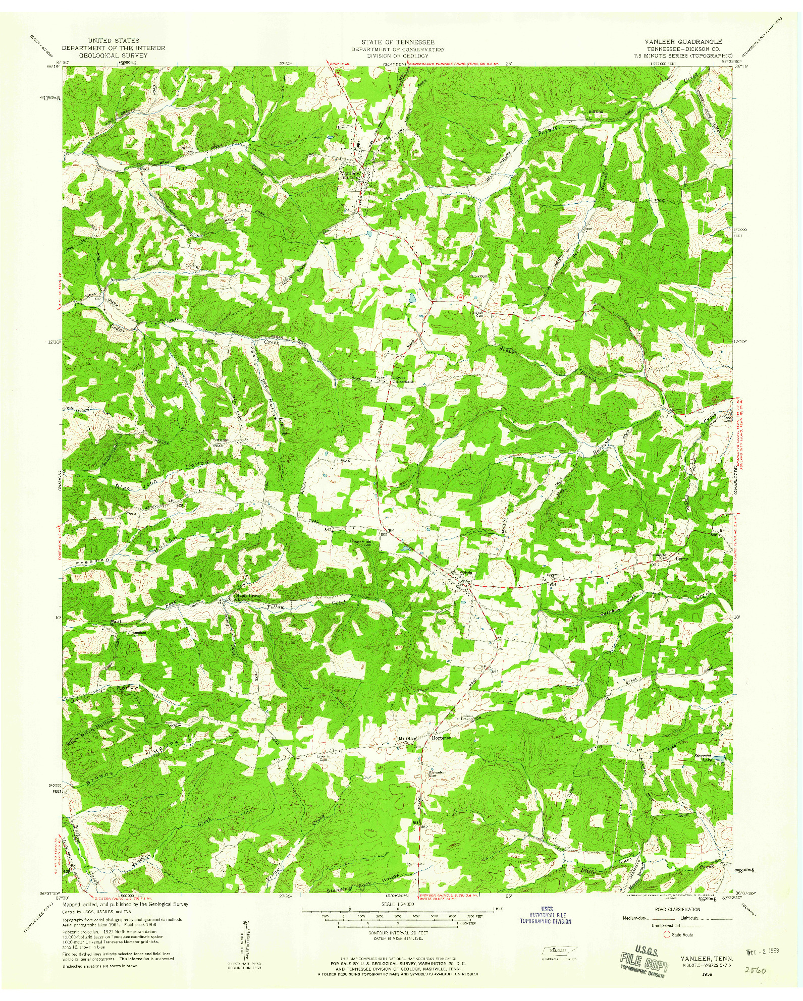 USGS 1:24000-SCALE QUADRANGLE FOR VANLEER, TN 1958