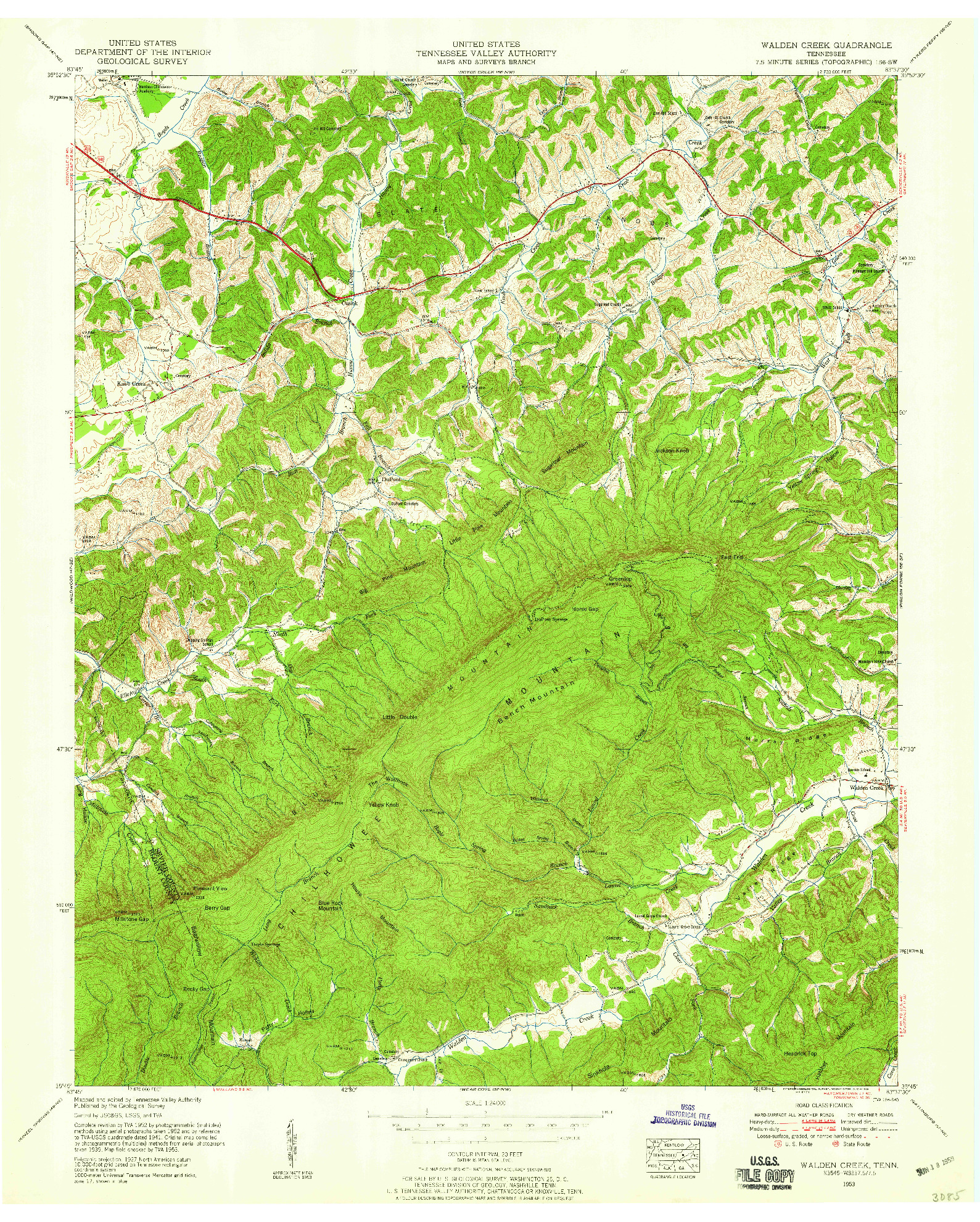 USGS 1:24000-SCALE QUADRANGLE FOR WALDEN CREEK, TN 1953