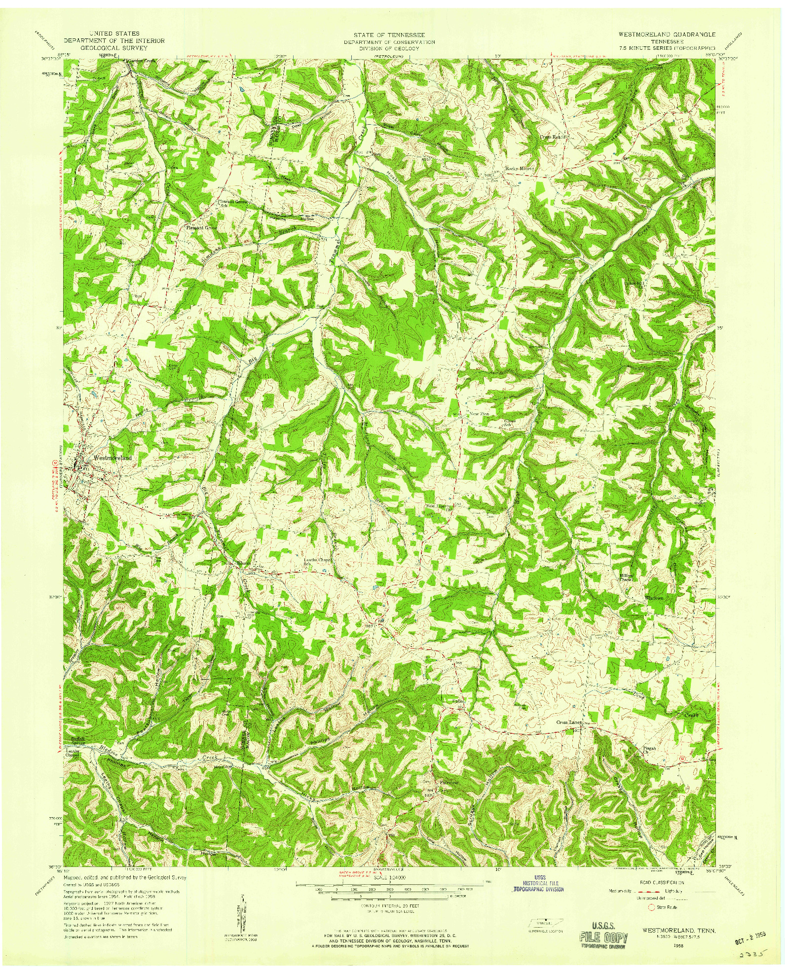 USGS 1:24000-SCALE QUADRANGLE FOR WESTMORELAND, TN 1958