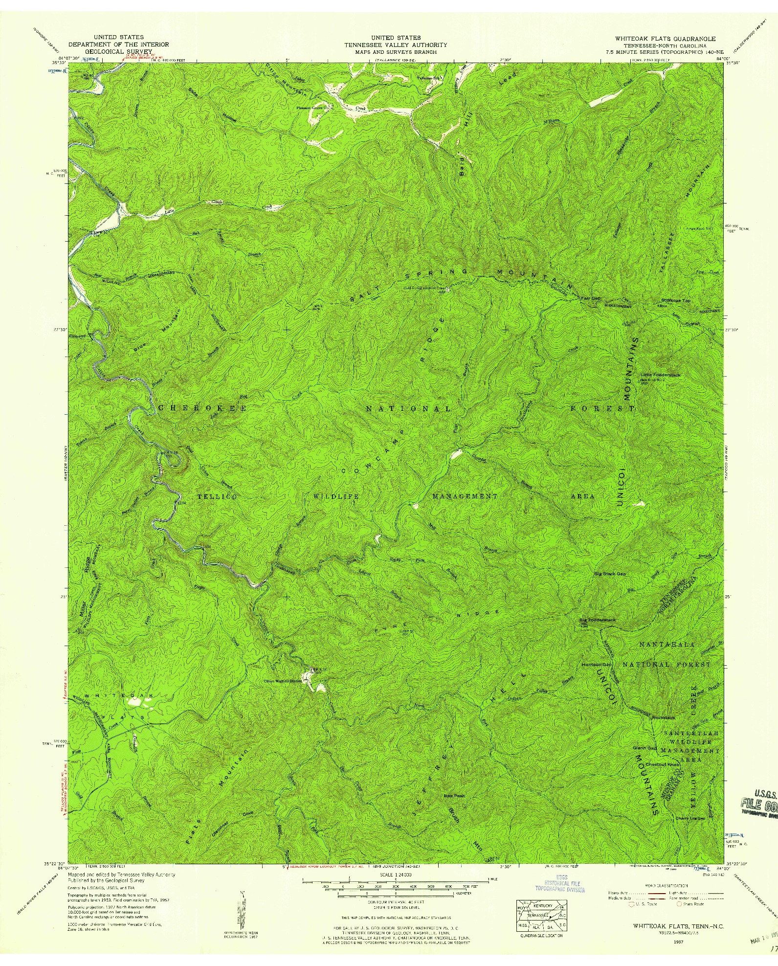 USGS 1:24000-SCALE QUADRANGLE FOR WHITEOAK FLATS, TN 1957